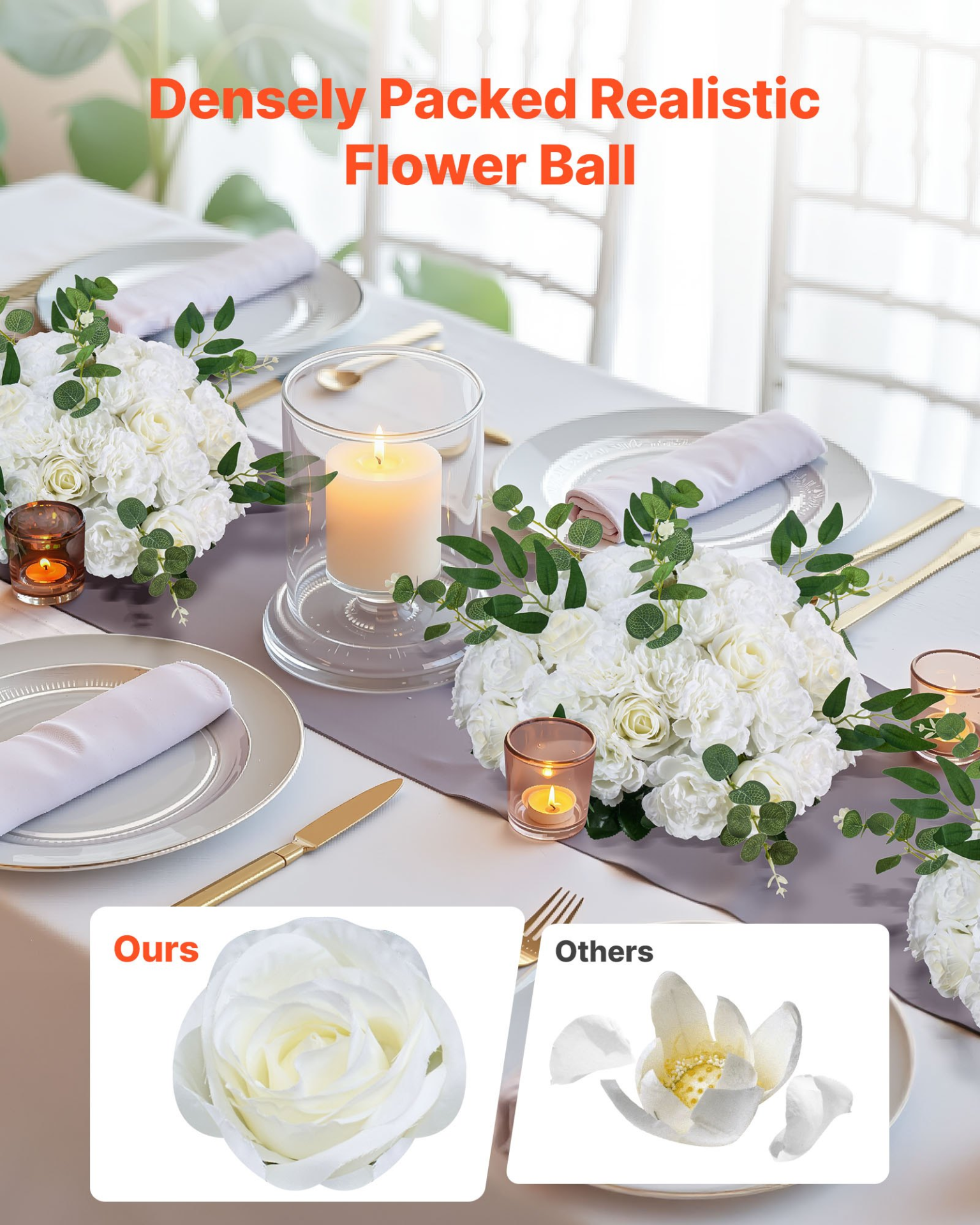 Flower Balls for Wedding Centerpieces 17.7-Inch Fake Flower Arrangement 10 PCS