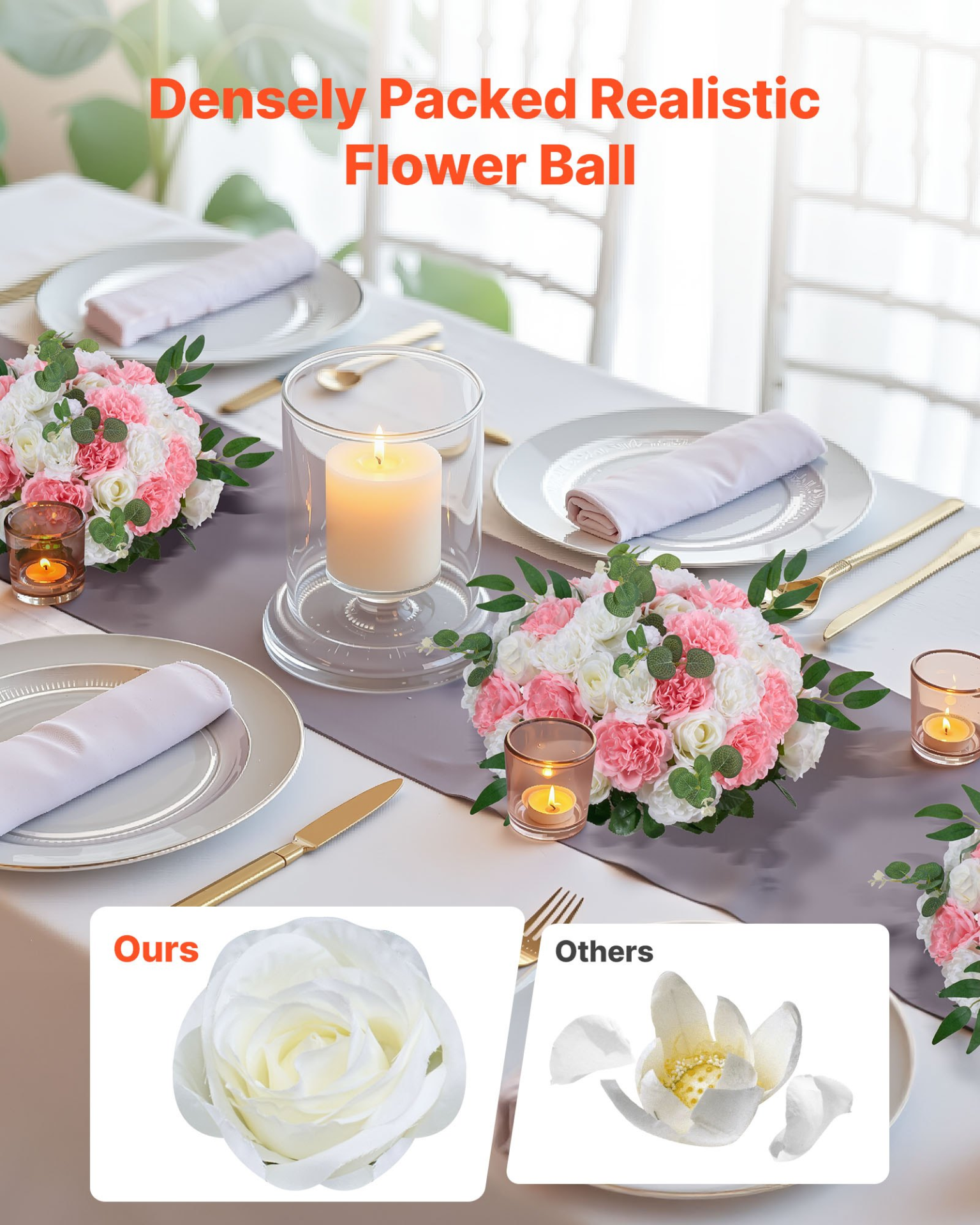 Flower Balls for Wedding Centerpieces Fake Flower Arrangement Pink + White 10PCS
