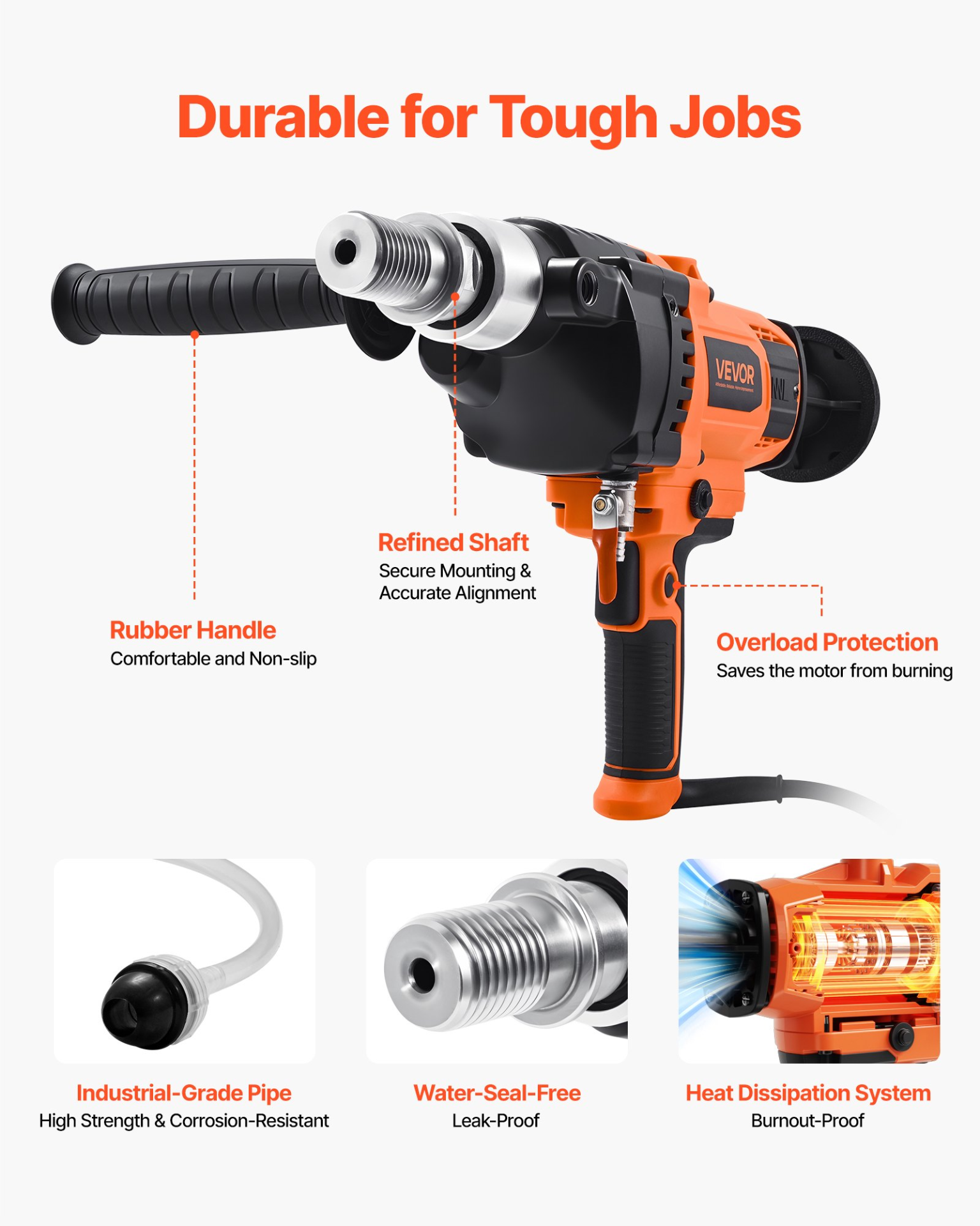 Diamond Core Drilling Machine, 0.8-6.3 in Drilling Diameter, 2000W