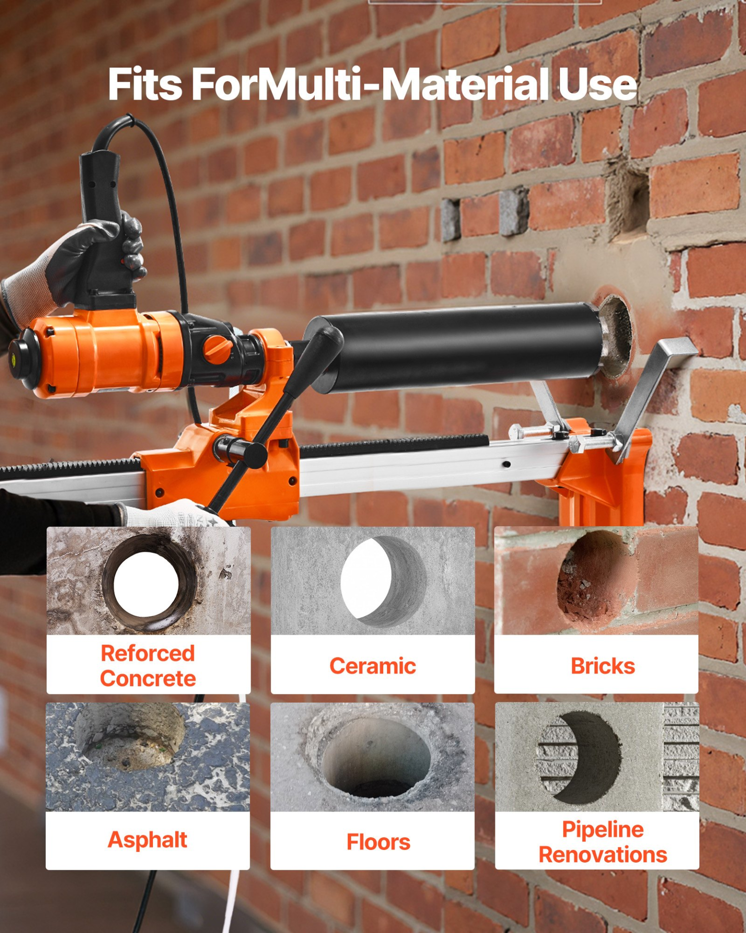 Diamond Core Drilling Machine, 8 in Drilling Diameter, 1800W