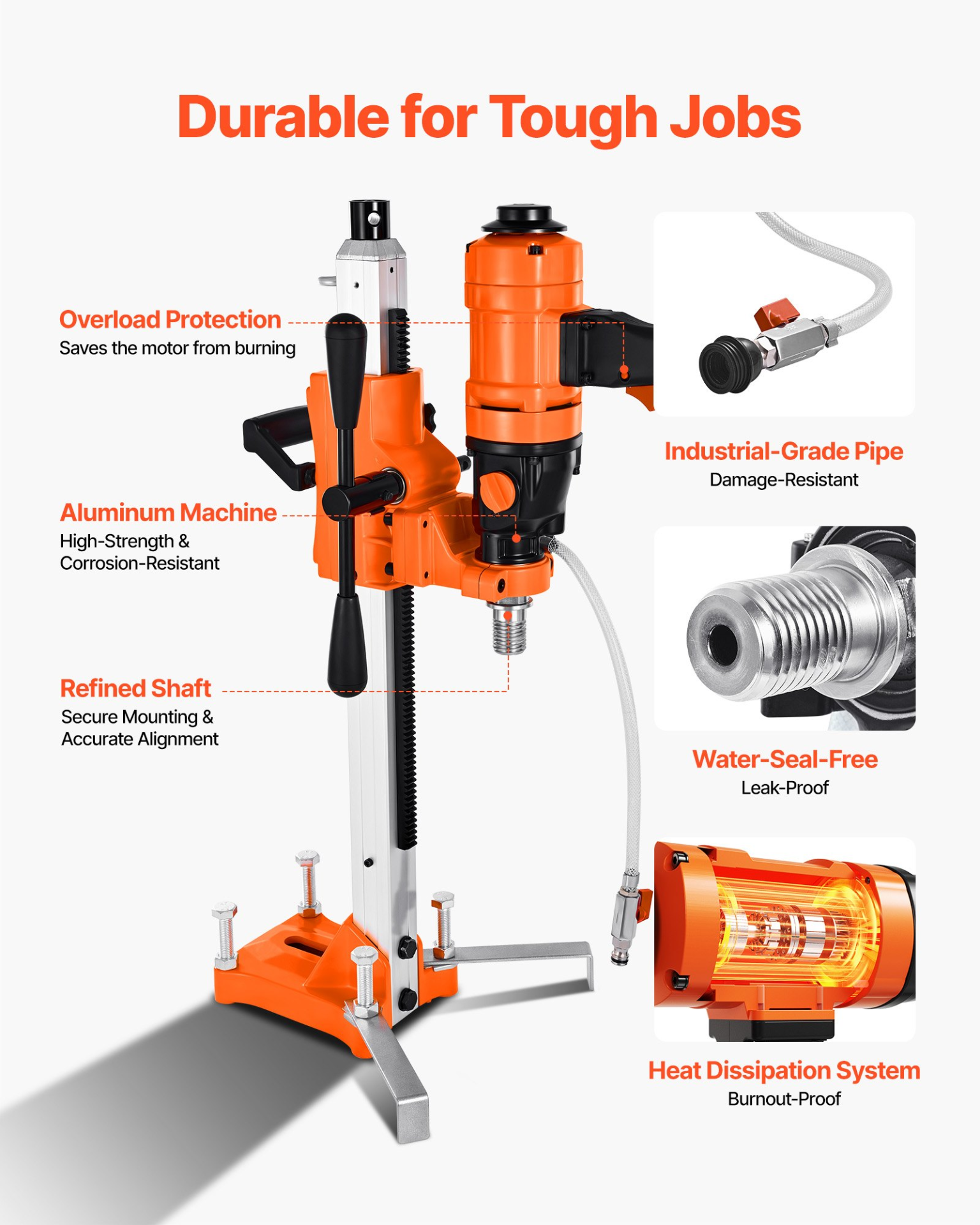 Diamond Core Drilling Machine, 8 in Drilling Diameter, 1800W