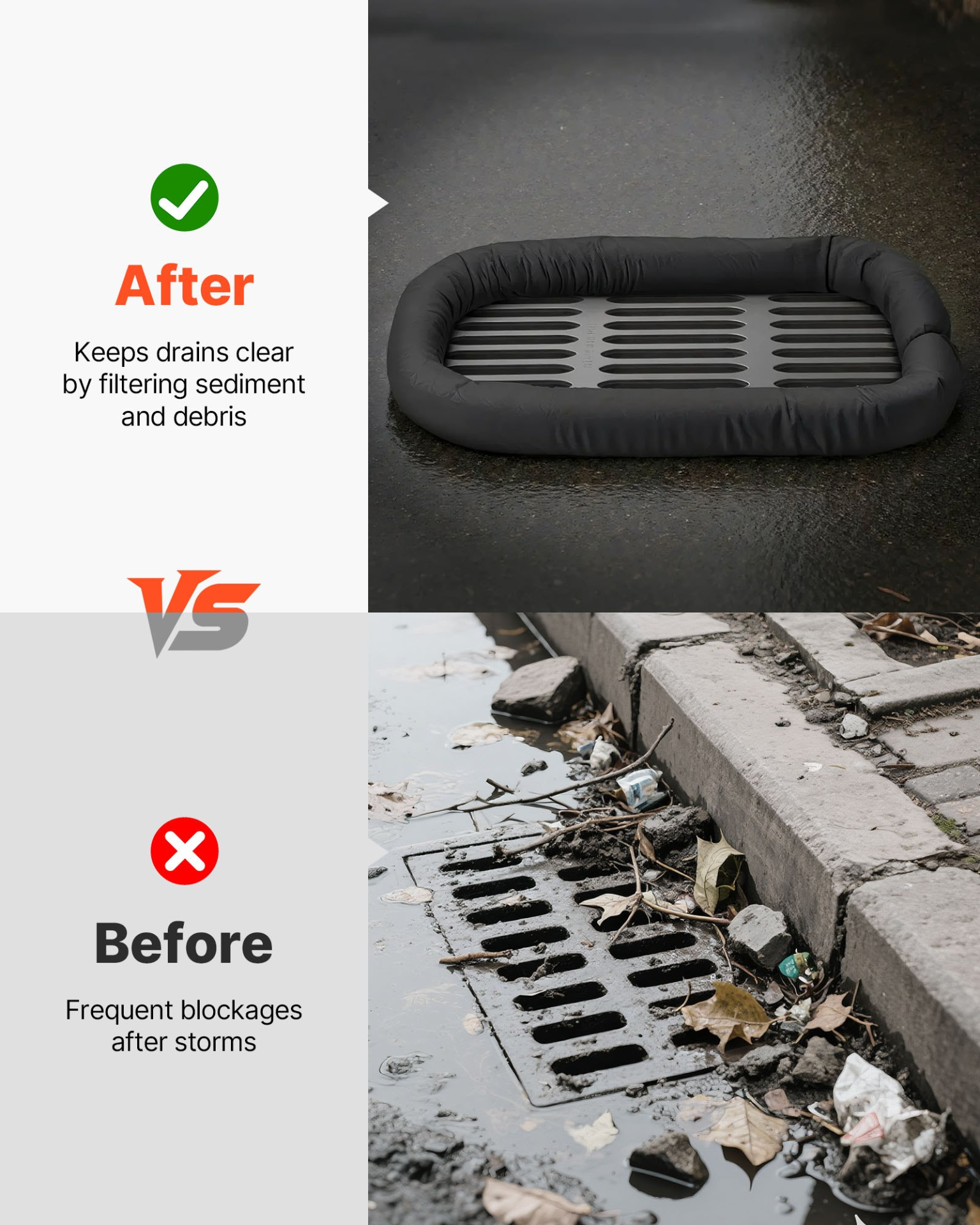 Sediment Filter Sock, Dia. 5 in x 10 ft L Coverage, Drainage Protection