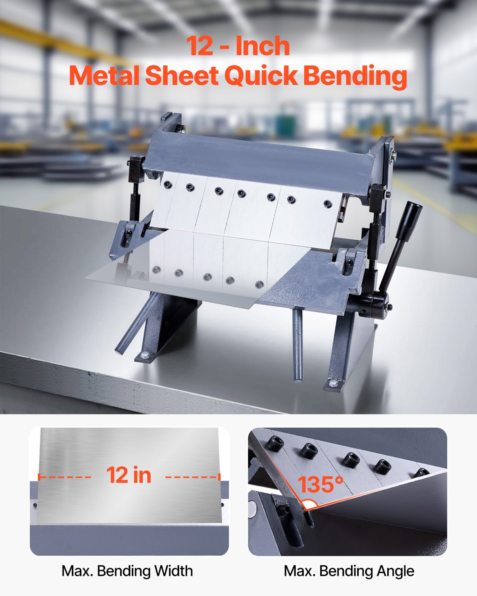 Box and Pan Brake, 12 in Sheet Metal Bending Brake, 20-Gauge Mild Steel Capacity