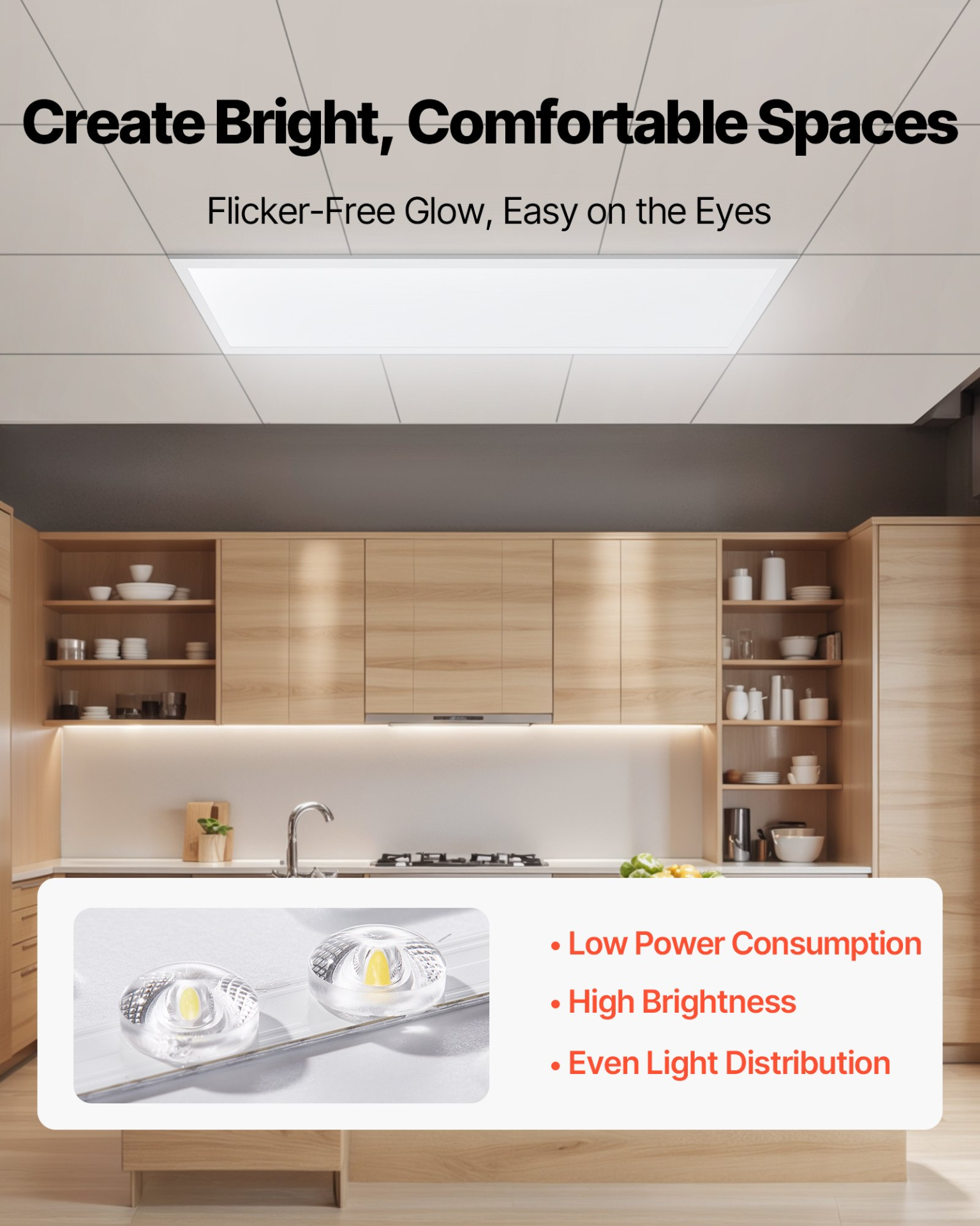 VEVOR 1x4 FT LED Flat Panel 5700LM Ceiling Light Fixture 3000K/4000K/5000K