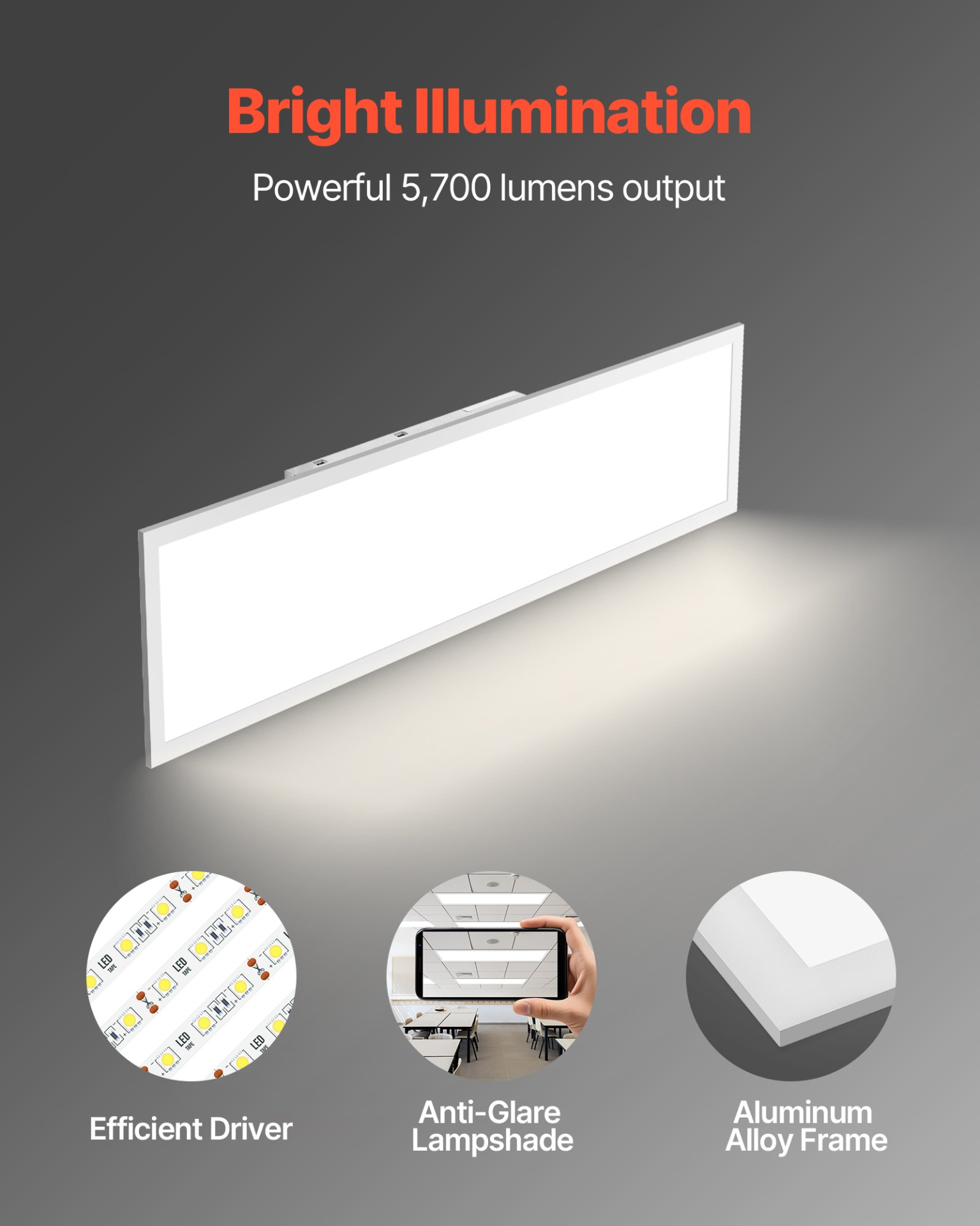 VEVOR 1x4 FT LED Flat Panel 5700LM Ceiling Light Fixture 3000K/4000K/5000K