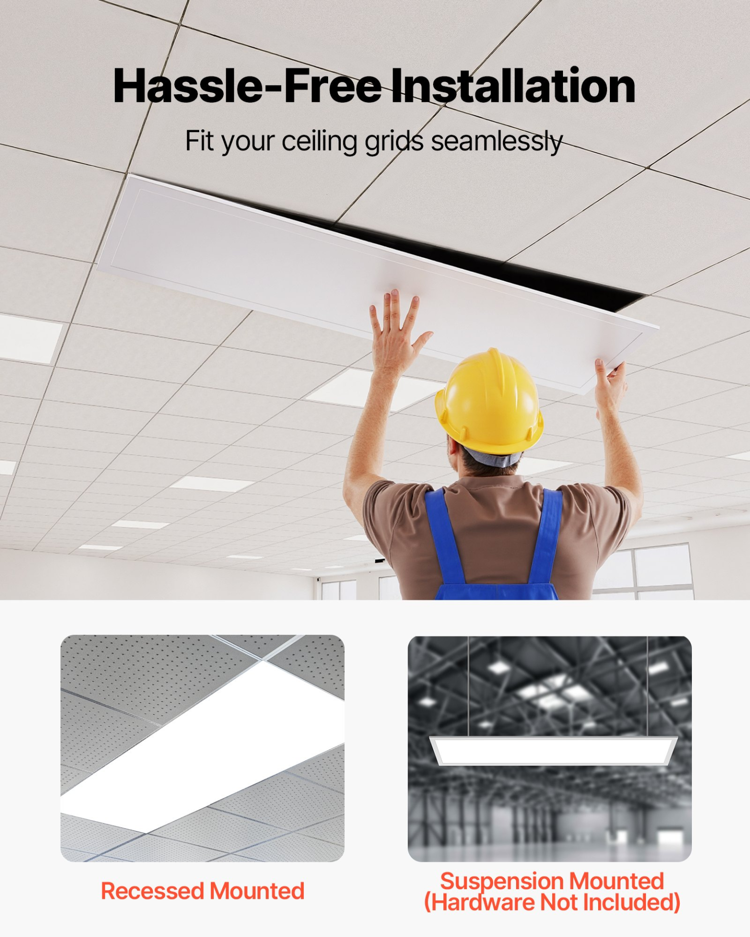 VEVOR 1x4 FT LED Flat Panel 5700LM Ceiling Light Fixture 3000K/4000K/5000K