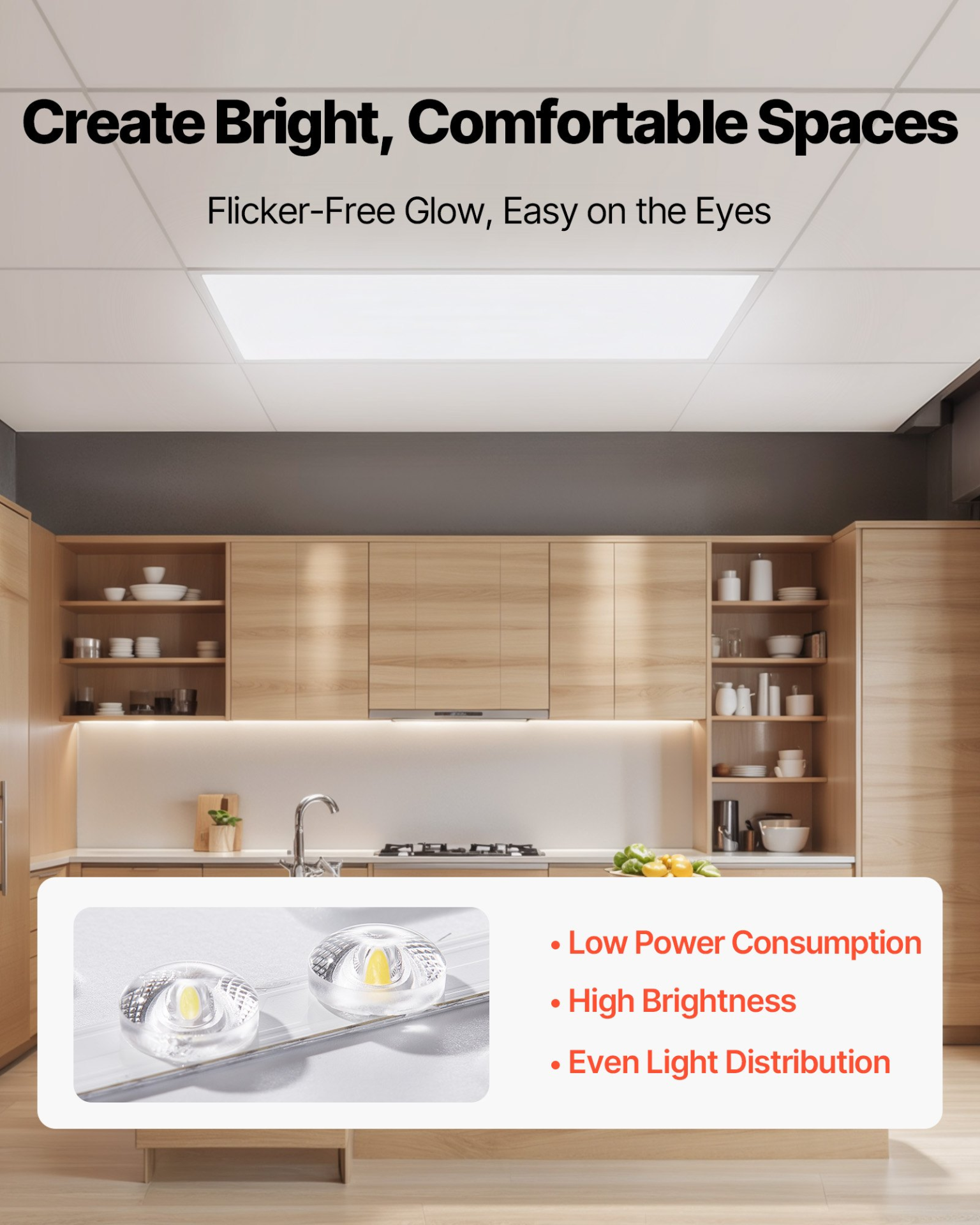VEVOR 2x4 FT LED Flat Panel Light 7800LM Ceiling Light Fixture 4000K/5000K/6000K