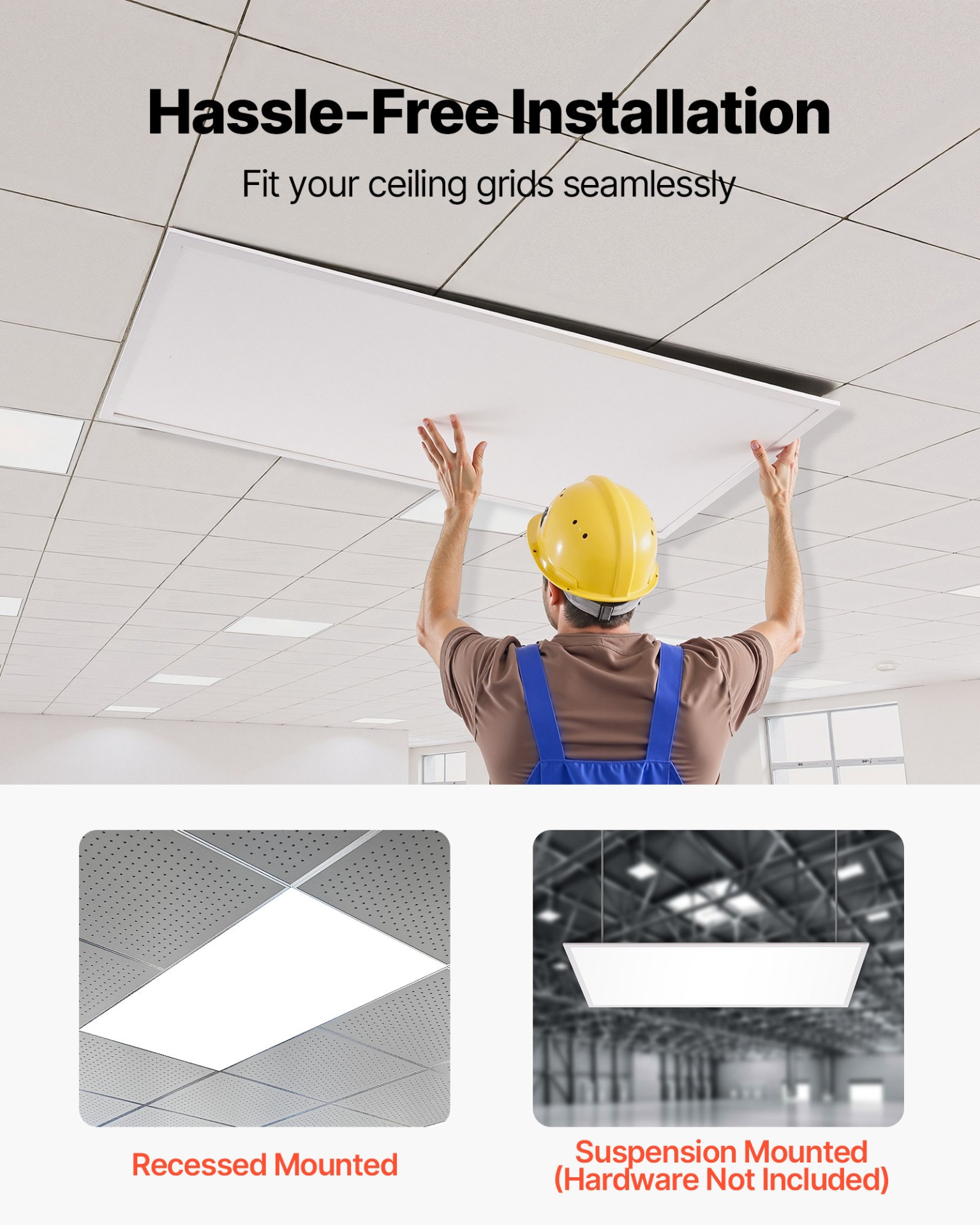VEVOR 2x4 FT LED Flat Panel Light 7800LM Ceiling Light Fixture 4000K/5000K/6000K