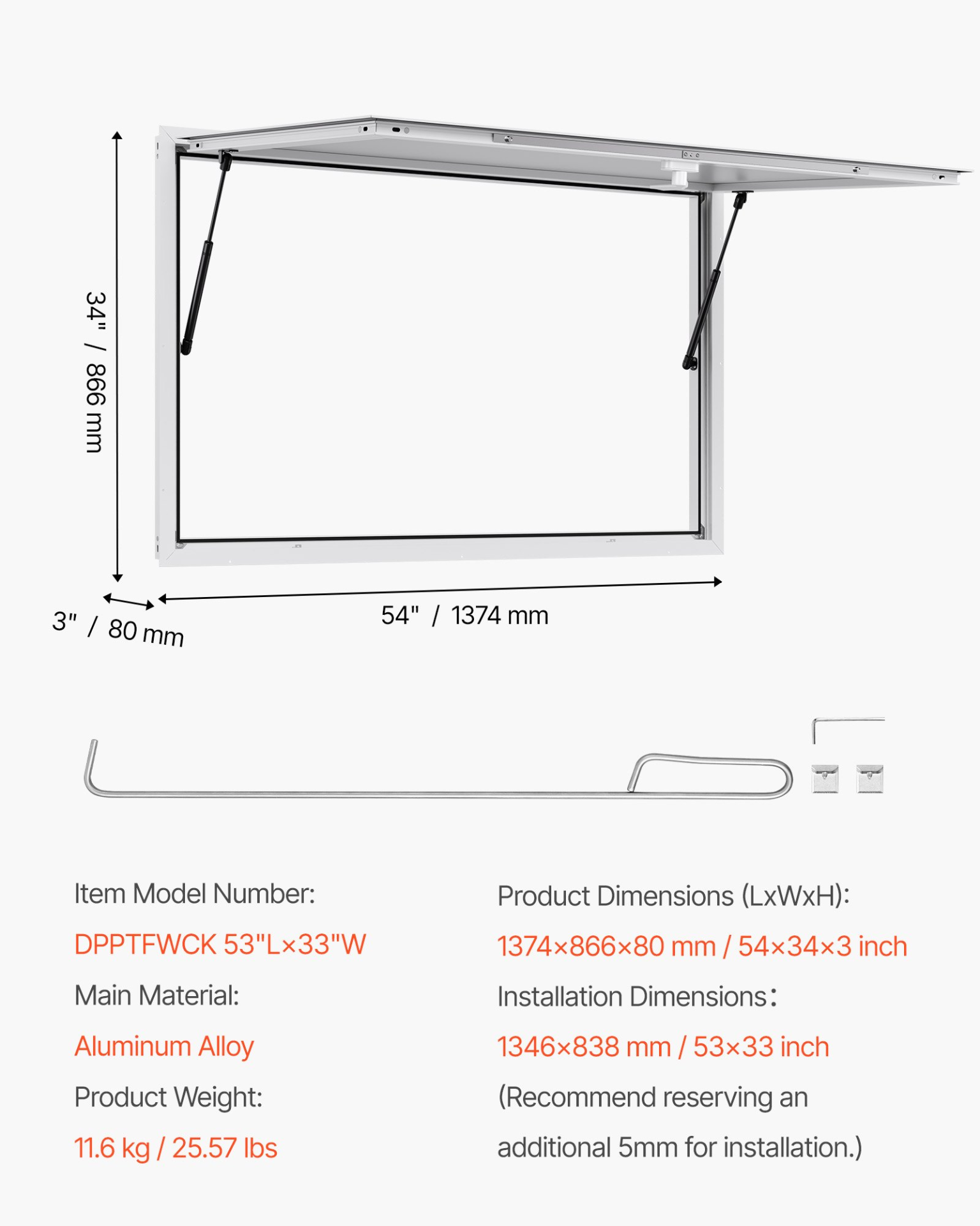 Concession Window 53x33 in, Rainwater Resistant for Concession Trailers