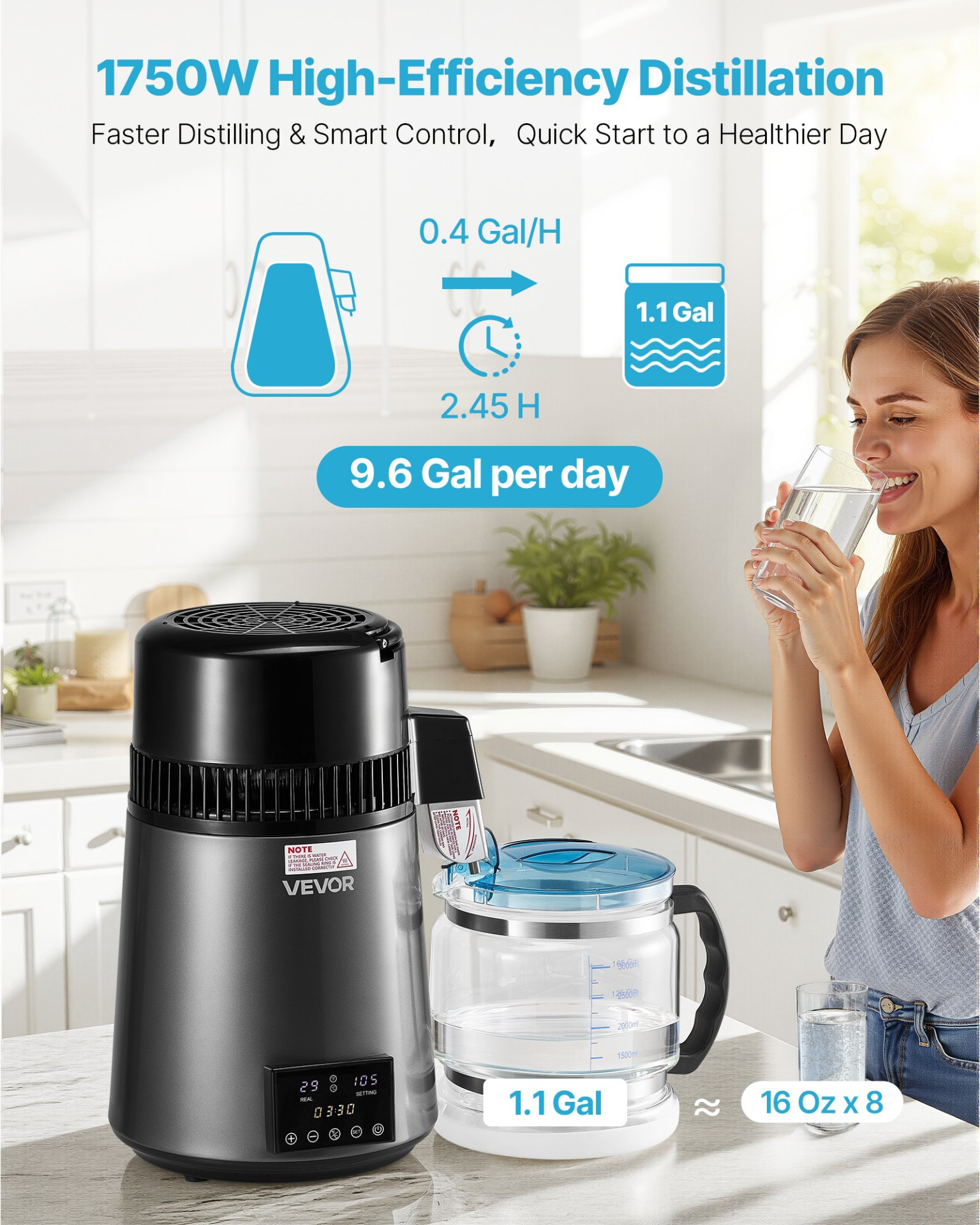 4L Water Distiller Home Countertop Purifier Machine 1750W Stainless Steel 004