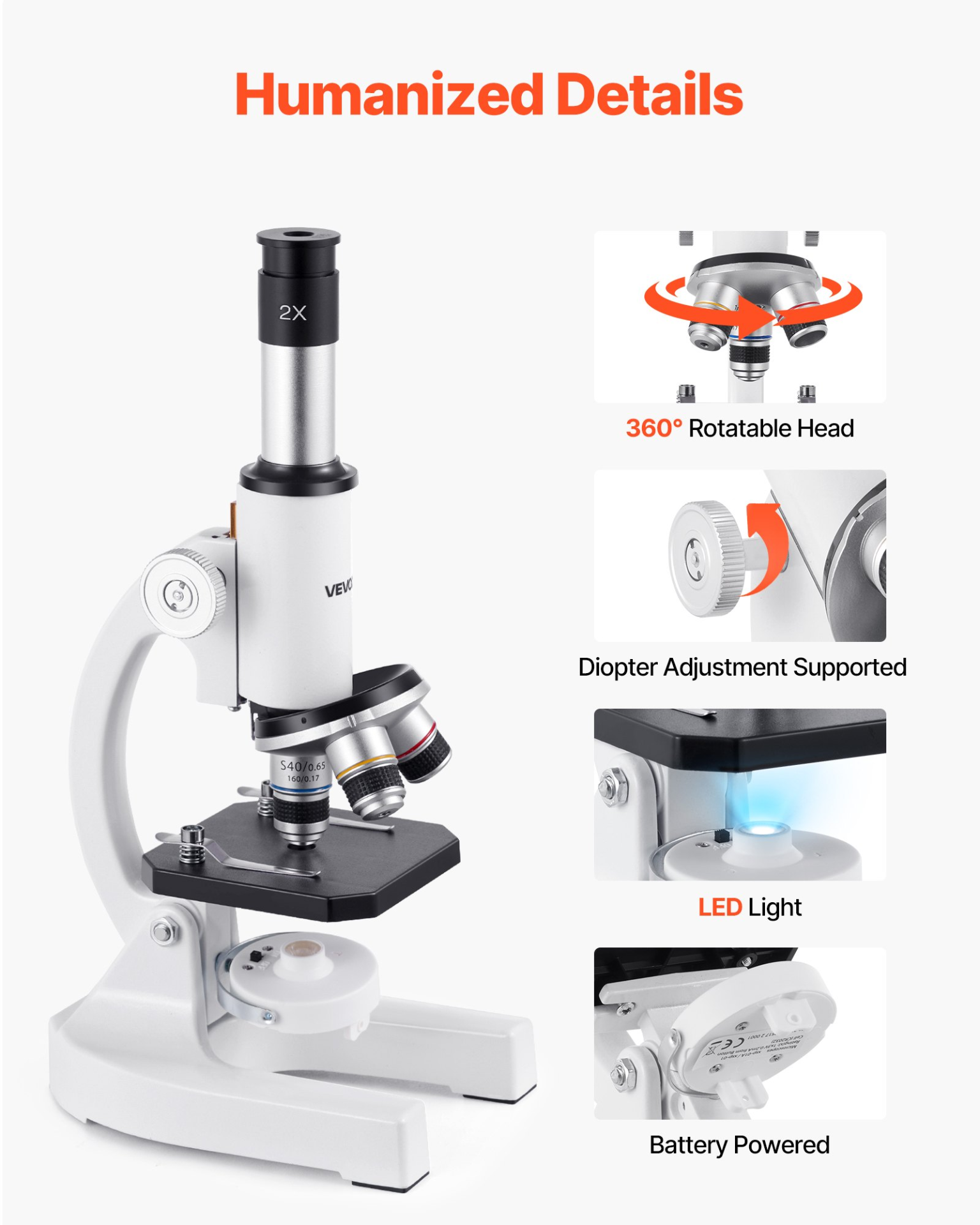 Professional Monocular Compound Microscope Kit 40-2000X Magnification