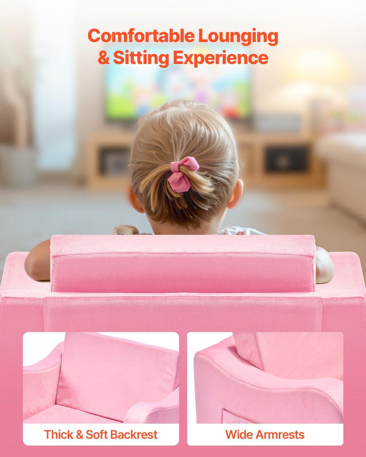 VEVOR 2-in-1 Kids Sofa Chair to Lounger Foldable Soft Couch Pink
