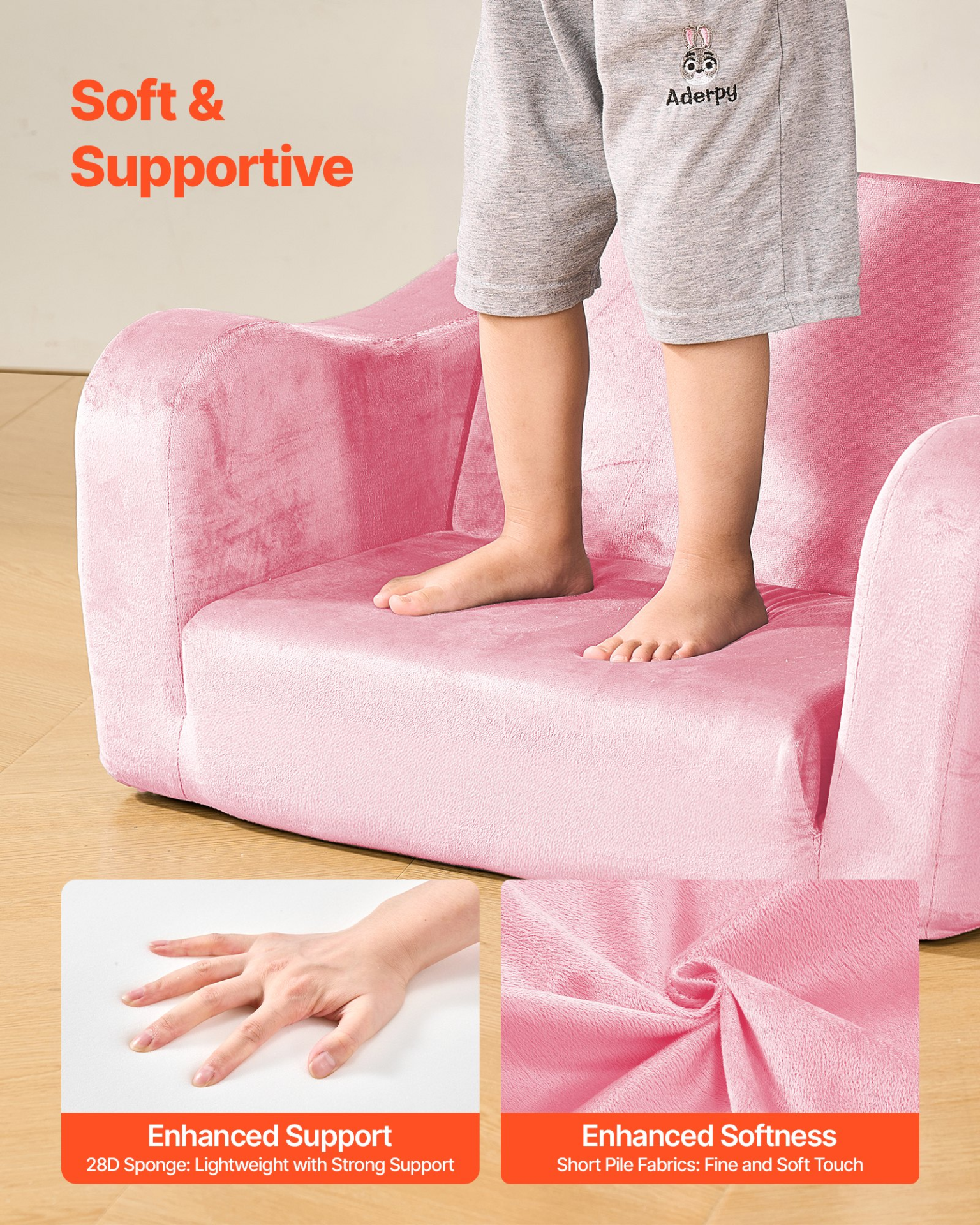 VEVOR 2-in-1 Kids Sofa Chair to Lounger Foldable Soft Couch Pink