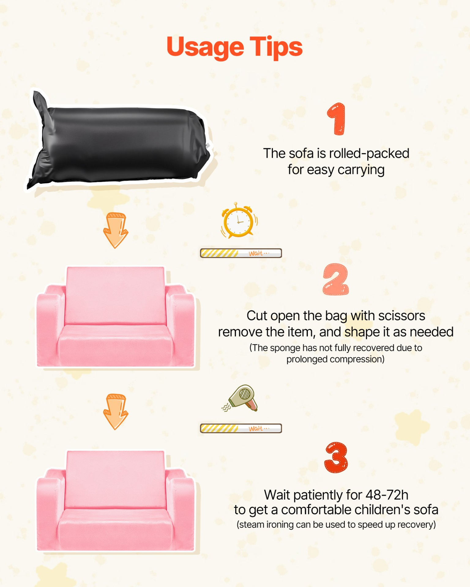 VEVOR 2-in-1 Kids Sofa Chair to Lounger Foldable Soft Couch Pink