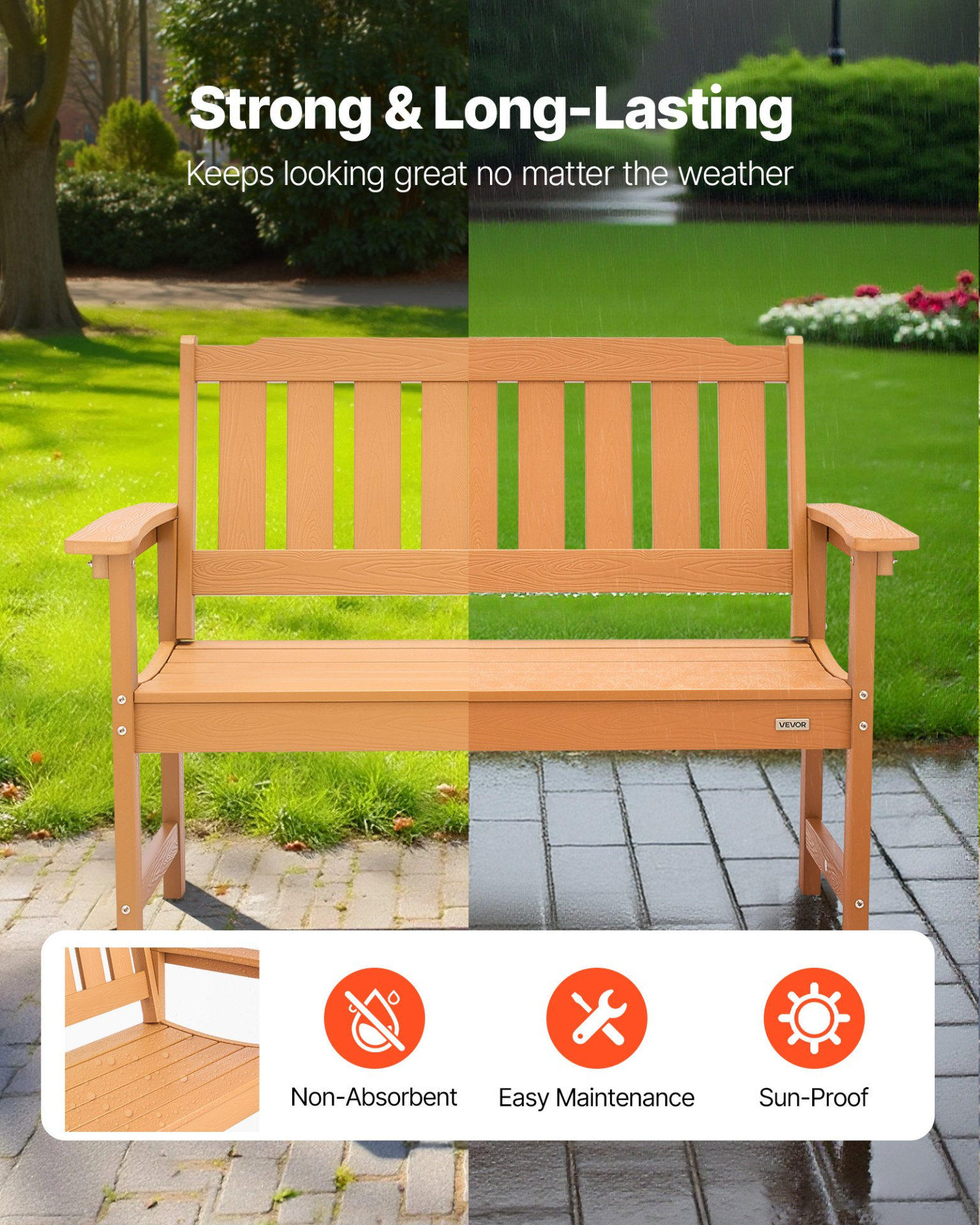 Outdoor Bench, 50.5 inch, Natural Wood Color