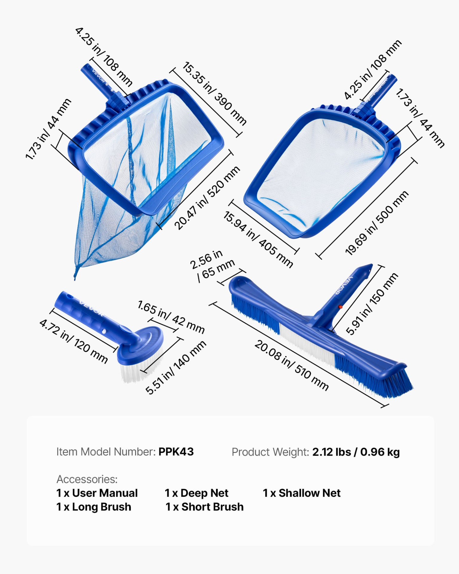 Swimming Pool Cleaning Kit, No Poles