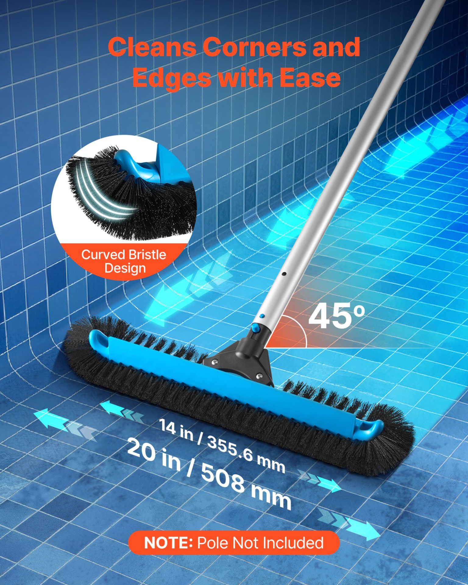 Pool Brush Head for Inground Above Ground Swimming Pool with Side Brushes