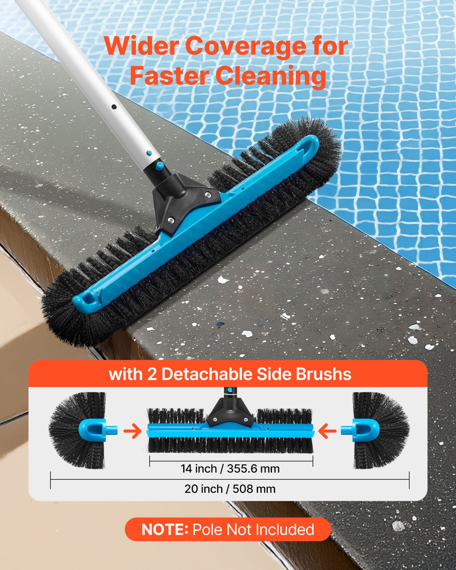 Pool Brush Head for Inground Above Ground Swimming Pool with Side Brushes