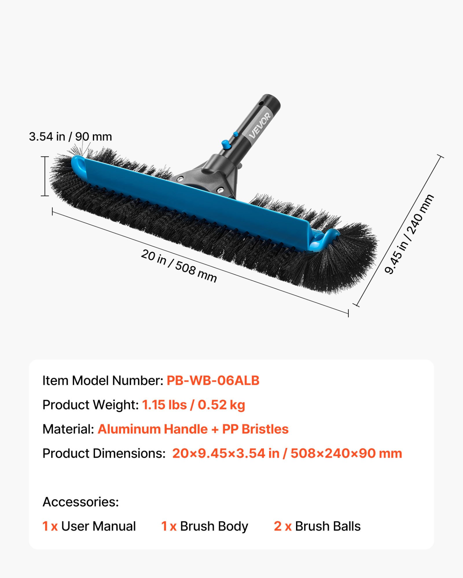 Pool Brush Head for Inground Above Ground Swimming Pool with Side Brushes