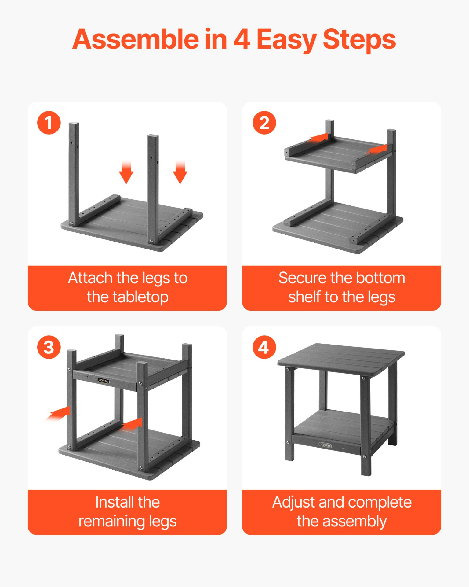 VEVOR Heavy Duty 2-Tier Side Table 360LB Capacity Indoor Outdoor Grey