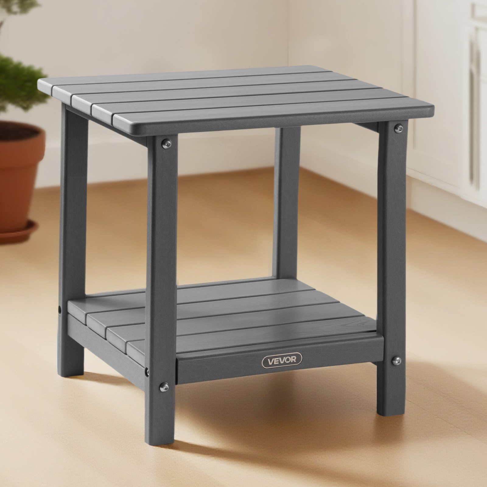 VEVOR Heavy Duty 2-Tier Side Table 360LB Capacity Indoor Outdoor Grey