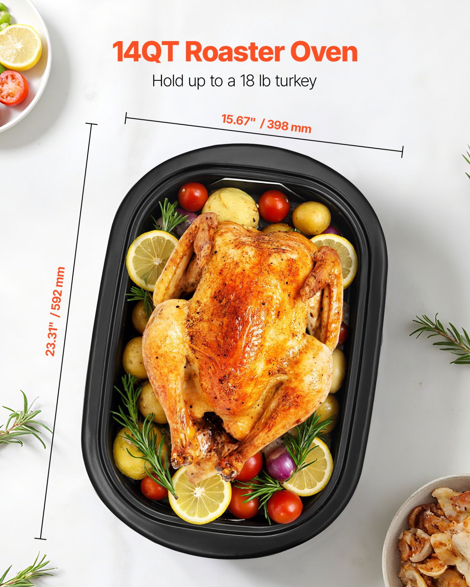 VEVOR 14QT Electric Roaster Oven w/ Self-Basting Lid, 1450W