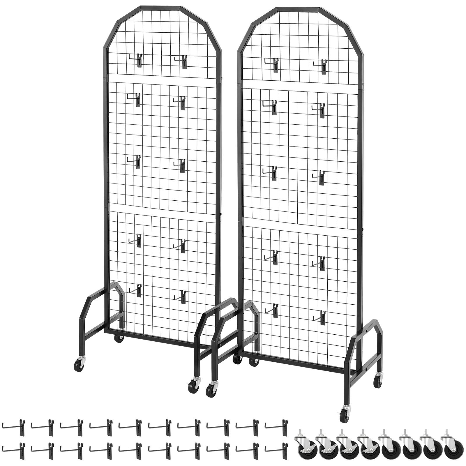 Therwen 2 Pack 6' X 2' Grid Wall Panels With 40 Hooks, Wire Grid Panels With T Base Wheels Floor - View #6