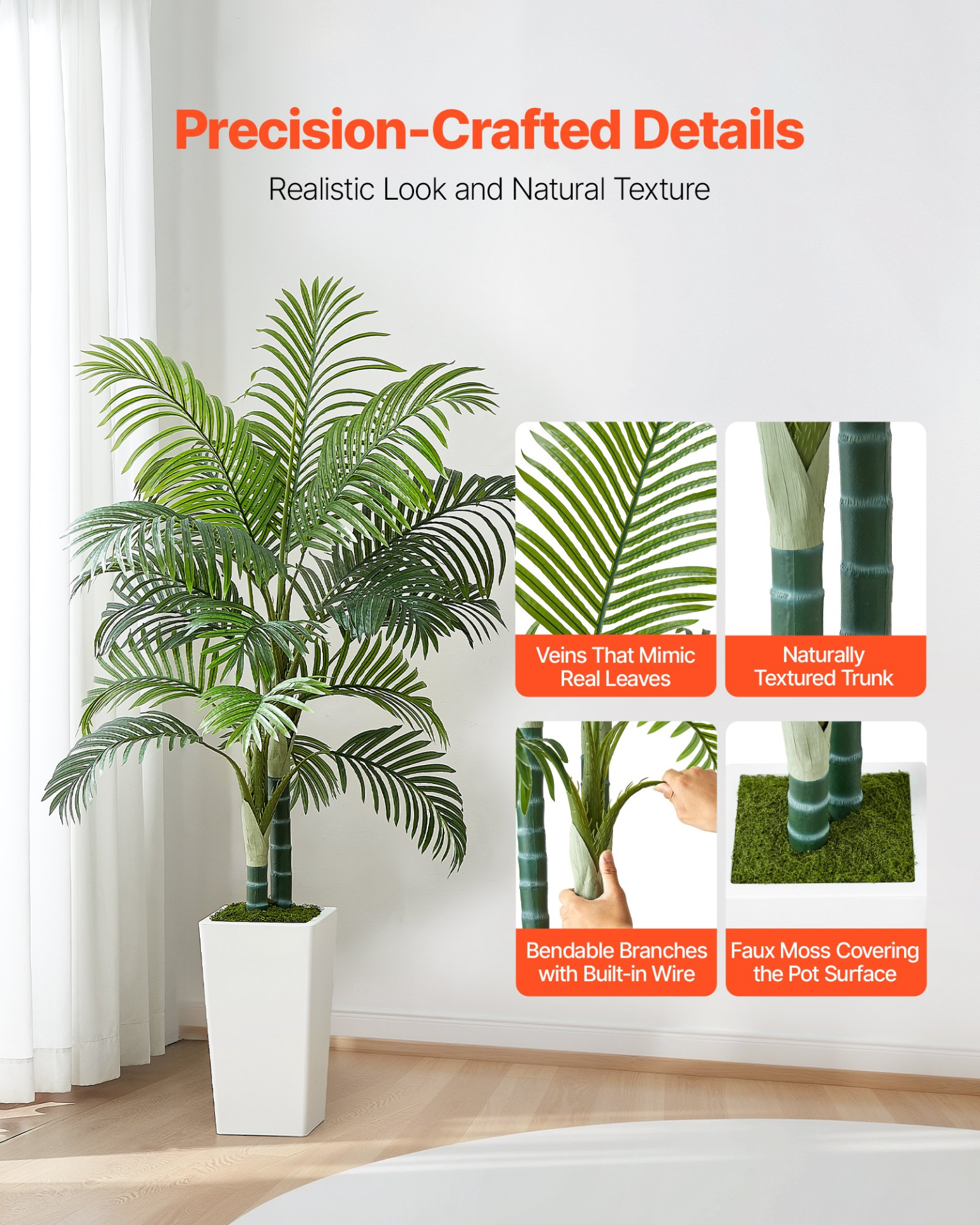 5ft Artificial Areca Palm Tree Fake Plant with White Planter Indoor