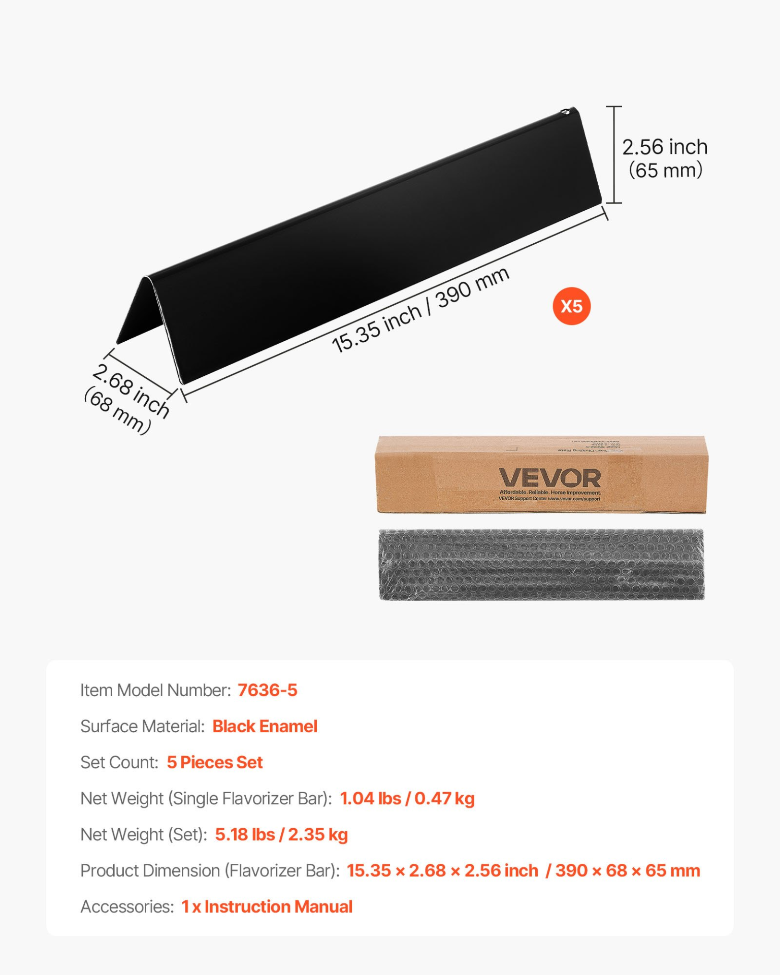VEVOR Flavorizer Bar Set - 5 Pack, 15-inch Replacement Heat Plates