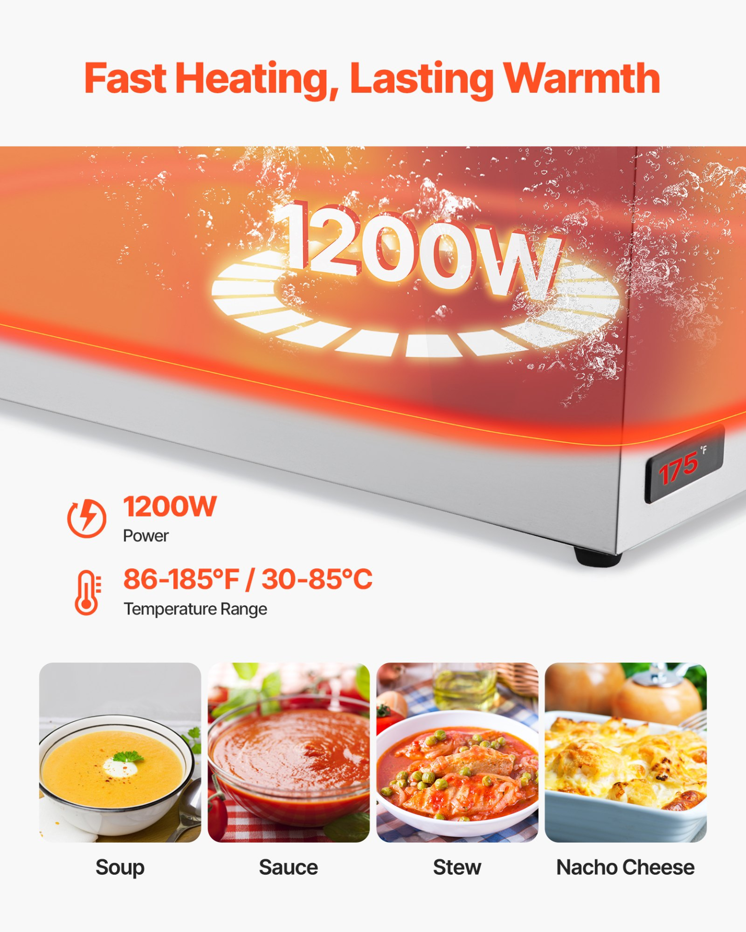 Commercial Food Warmer Countertop Buffet Bain Marie 1200W Steam Table