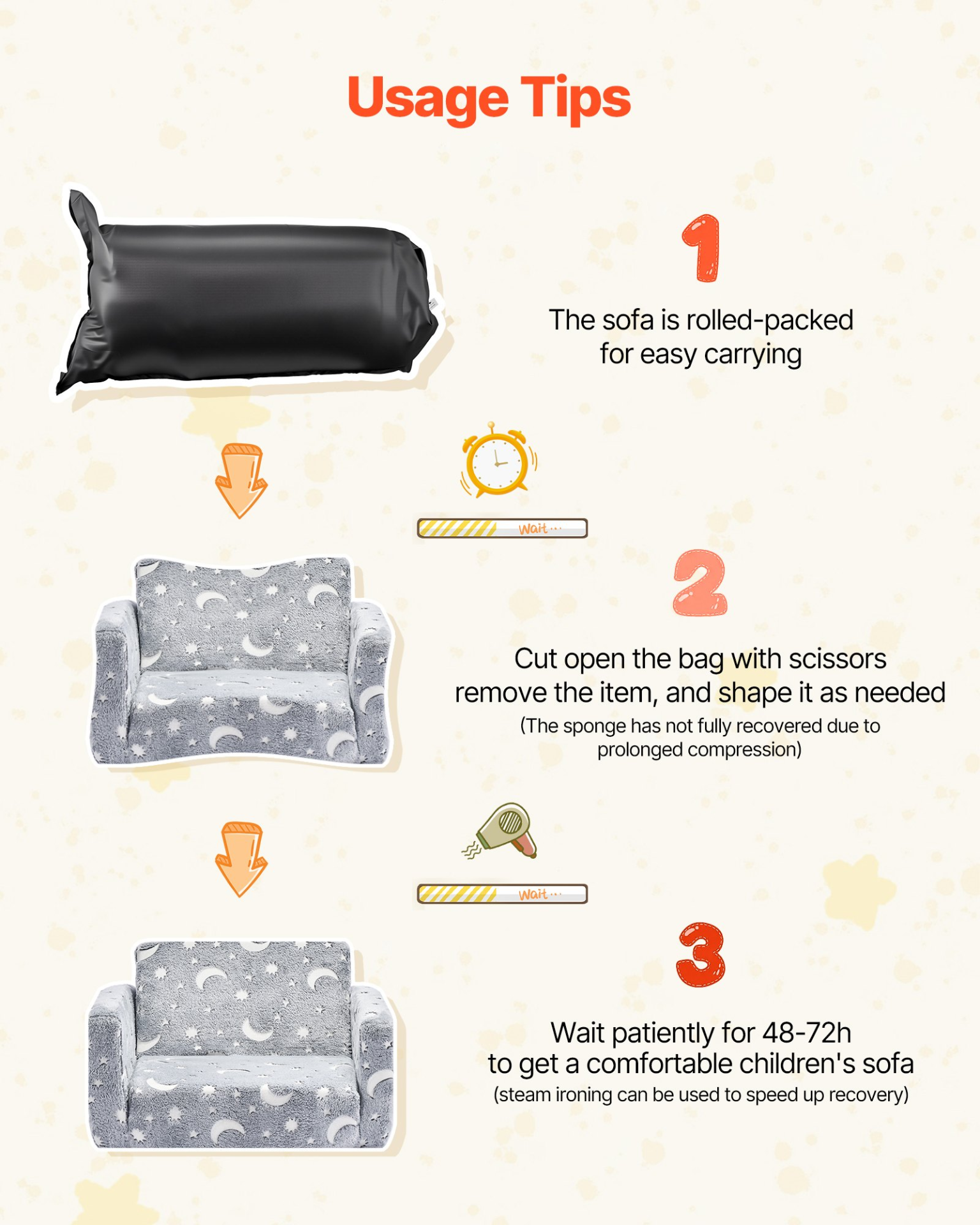 VEVOR Glow in Dark Kids Sofa, 2-in-1 Foldable Toddler Couch w/ Armrests, Gray