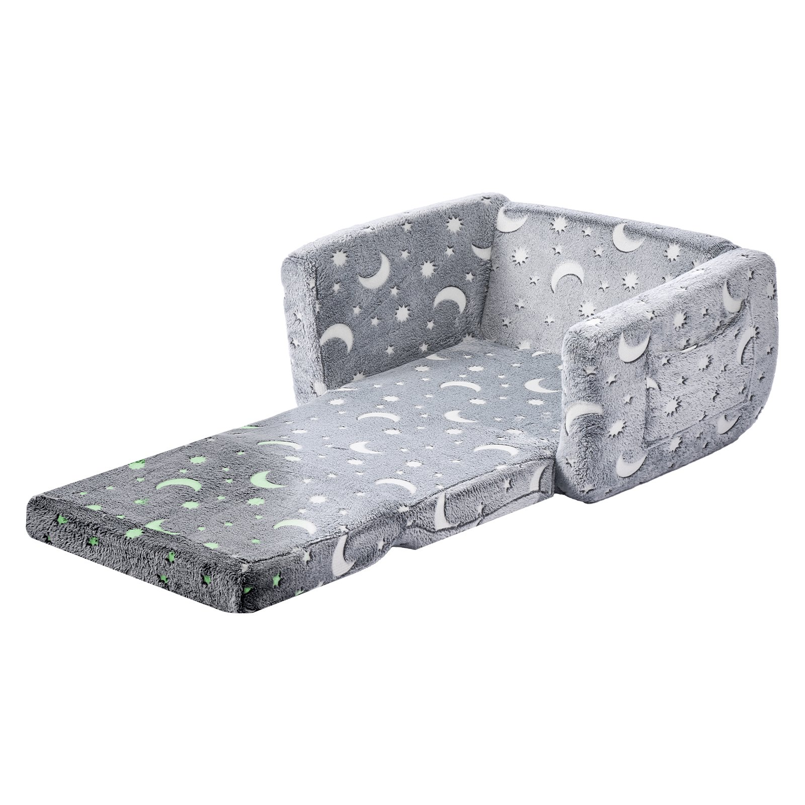 VEVOR Glow in Dark Kids Sofa, 2-in-1 Foldable Toddler Couch w/ Armrests, Gray