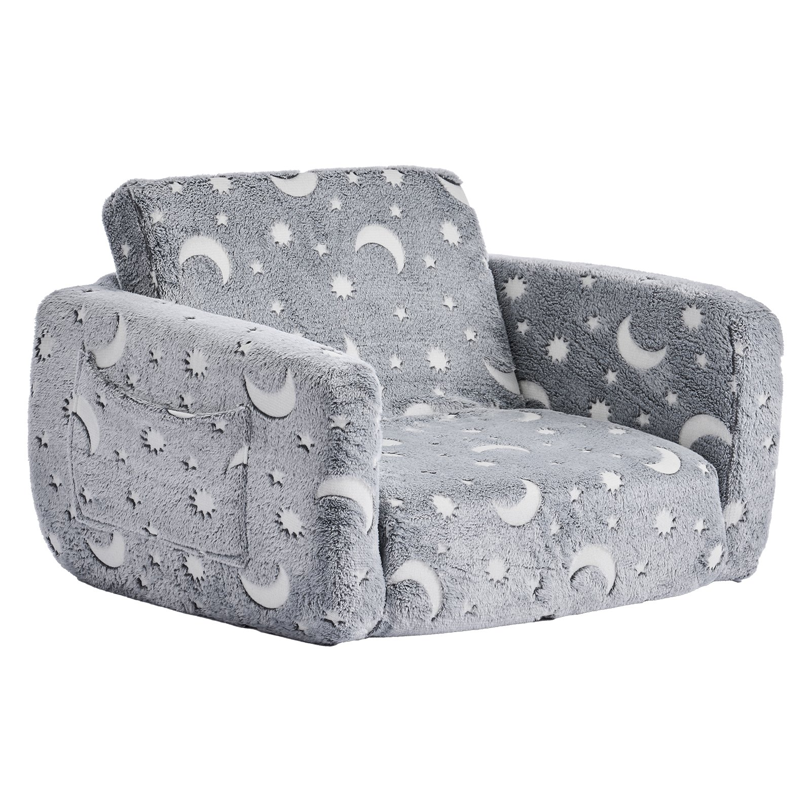 VEVOR Glow in Dark Kids Sofa, 2-in-1 Foldable Toddler Couch w/ Armrests, Gray