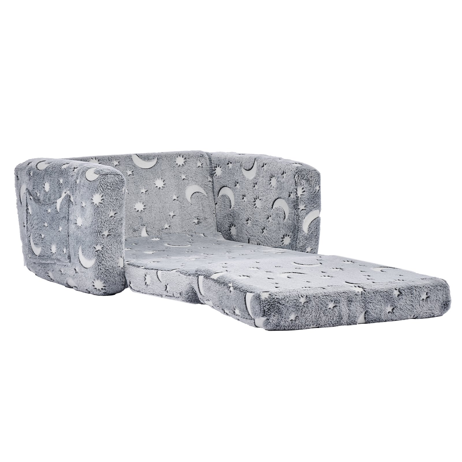 VEVOR Glow in Dark Kids Sofa, 2-in-1 Foldable Toddler Couch w/ Armrests, Gray
