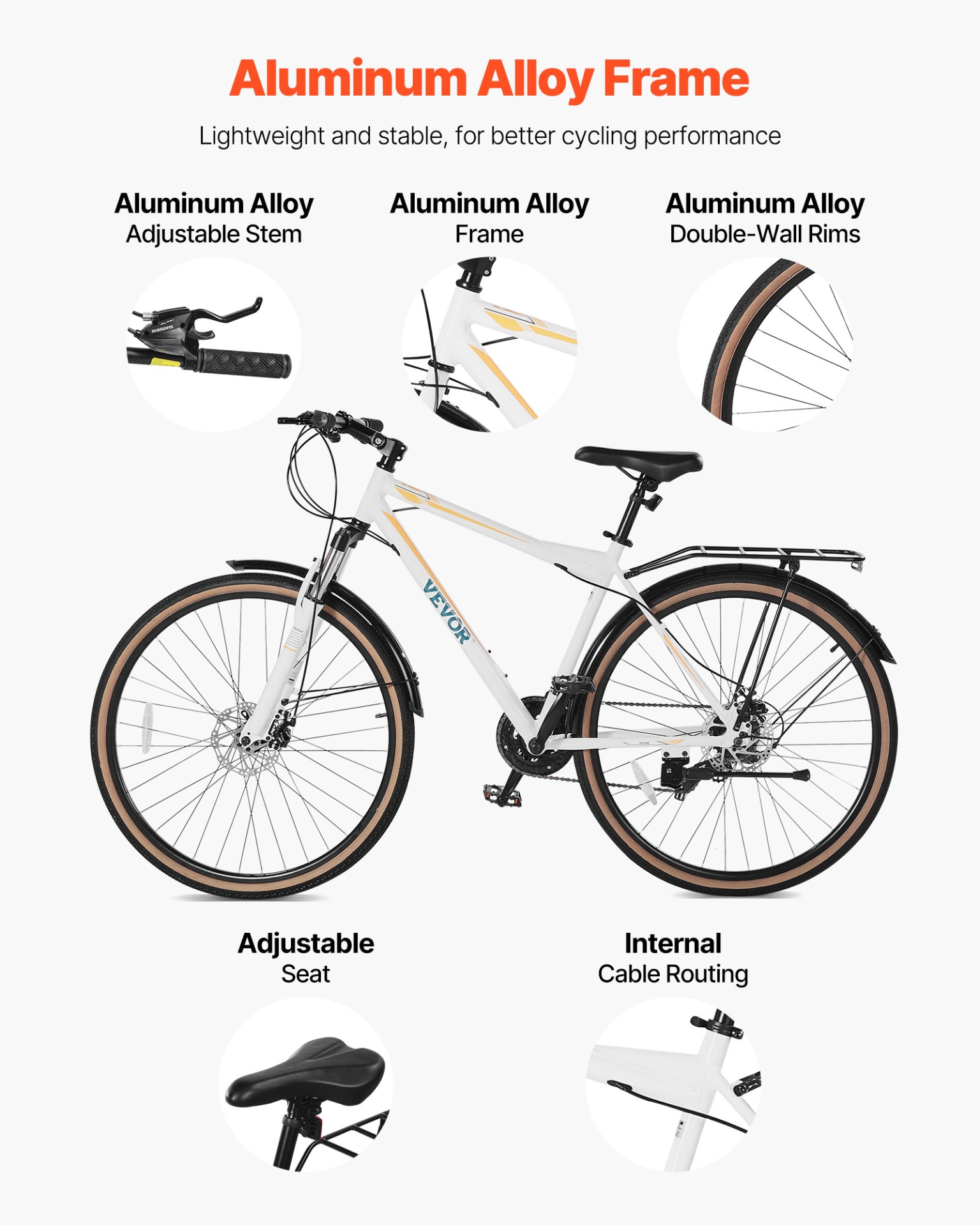 Hybrid Bike, Lightweight Aluminum Frame Bike, Dual Brakes