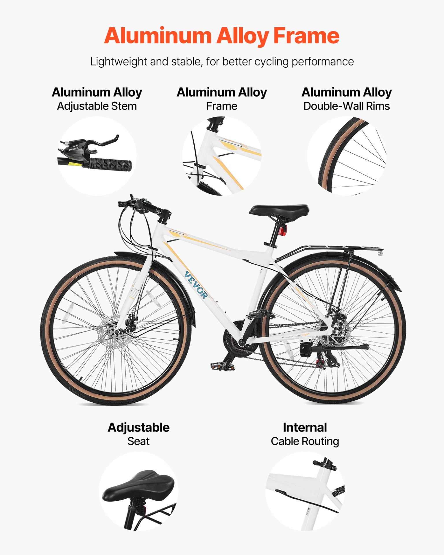 Hybrid Bike, Lightweight Aluminum Frame Bike, Dual Brakes 03