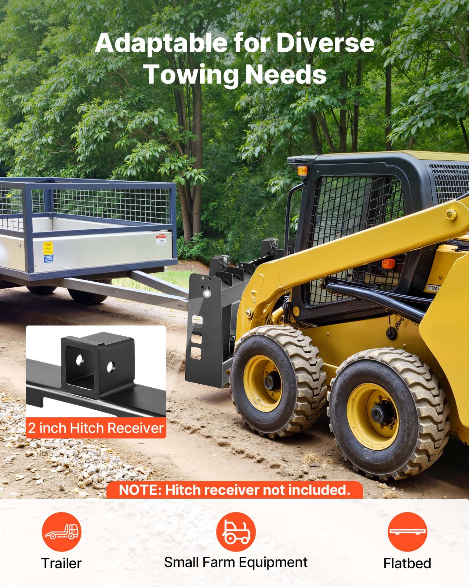 Skid Steer Pallet Fork Frame 4000 lb 45" Quick Attach w/2" Hitch Receiver