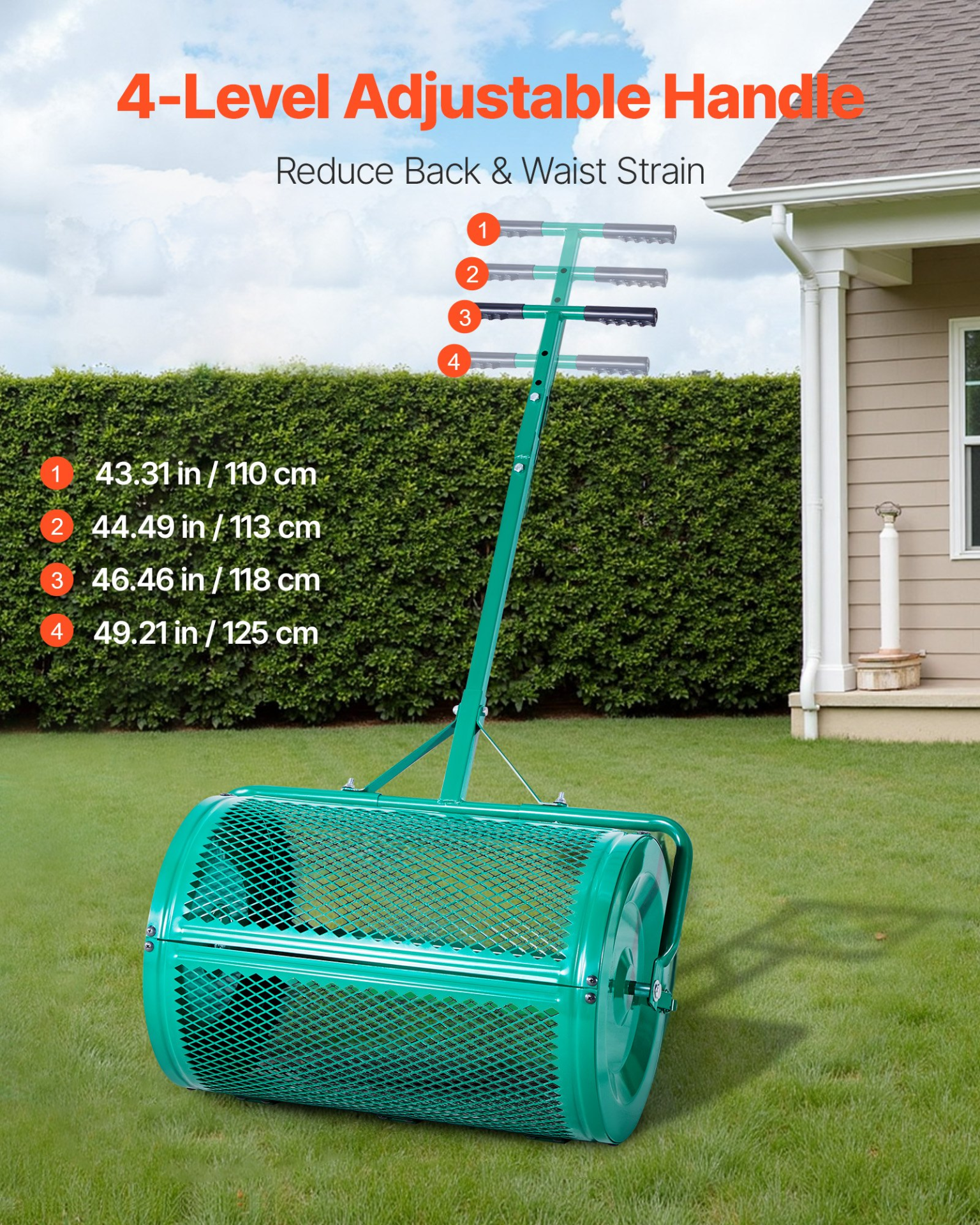 Compost Spreader 24 in Peat Moss Spreader Roller Push/Tow Handle for Yard