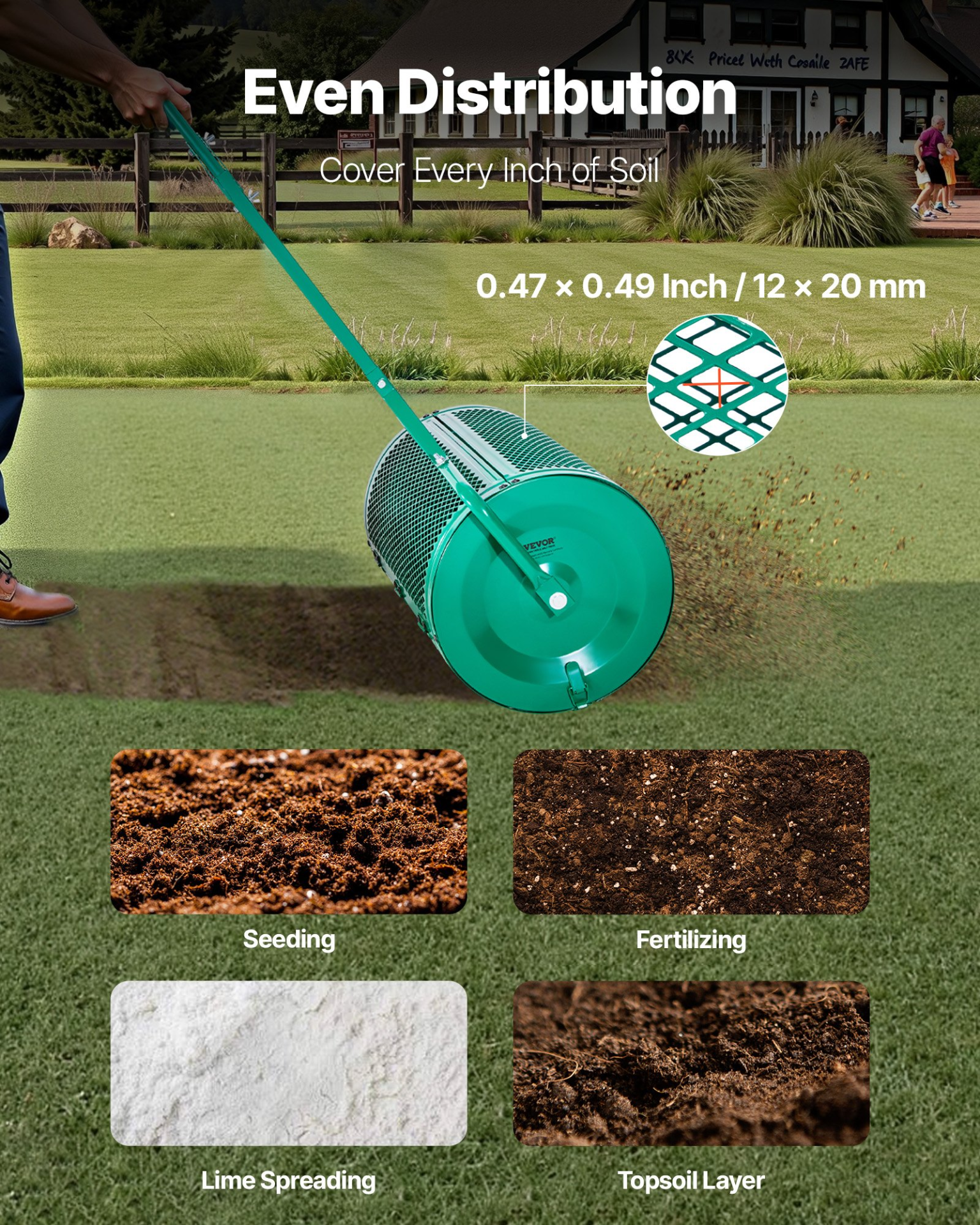 Compost Spreader 24 in Peat Moss Spreader Roller Push/Tow Handle for Yard