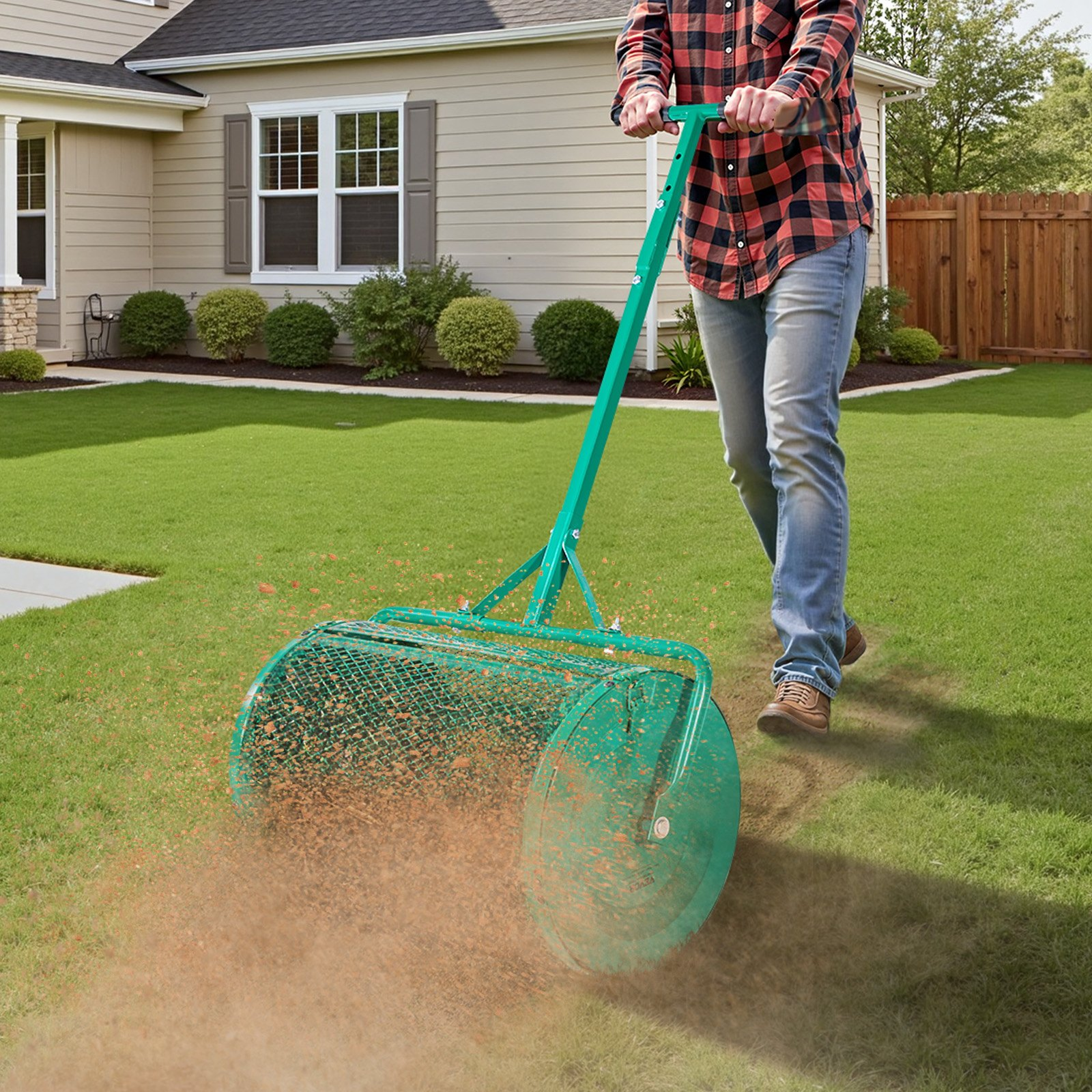 Compost Spreader 24 in Peat Moss Spreader Roller Push/Tow Handle for Yard