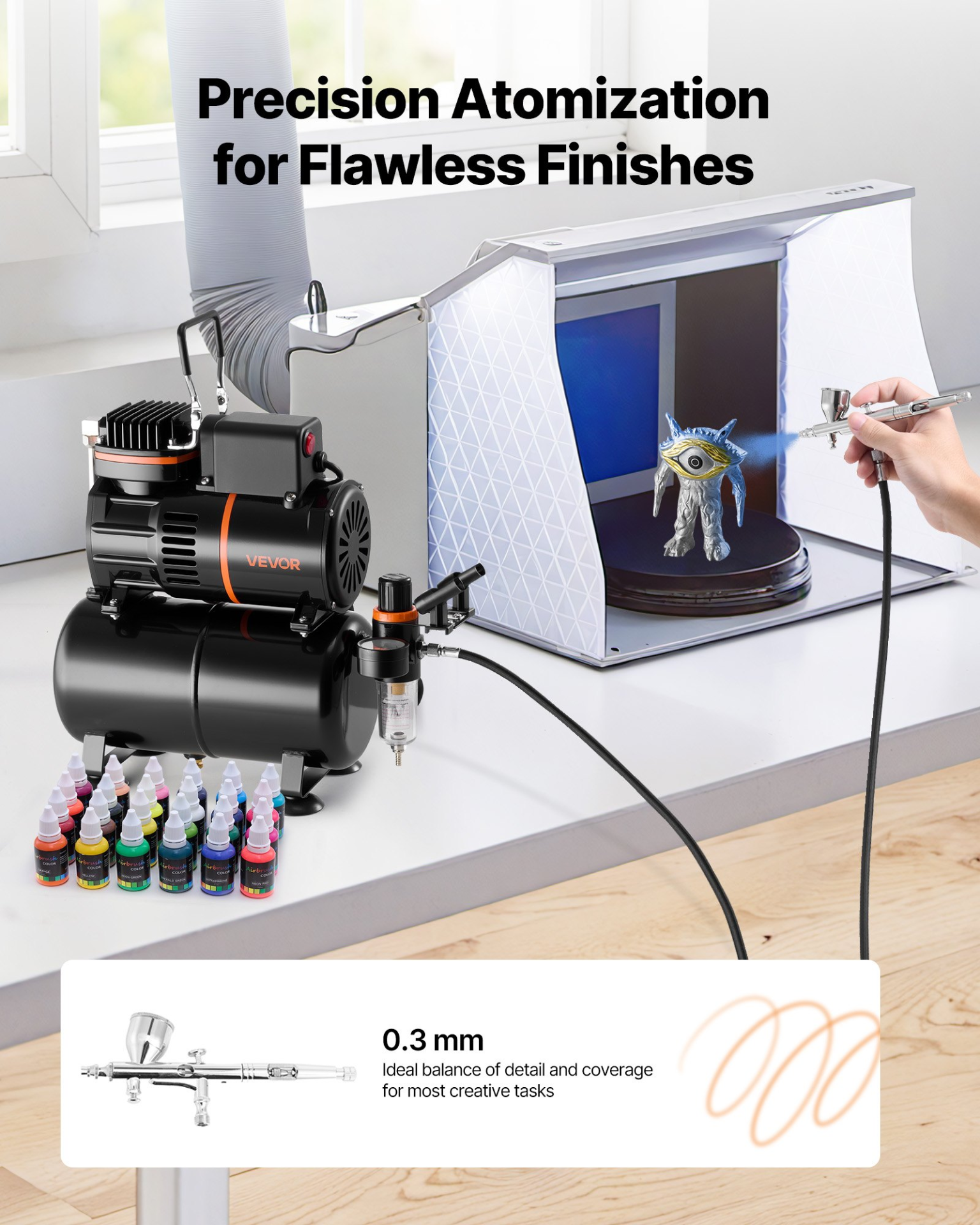 VEVOR Airbrush Starter Kit w/ Compressor & Tank, 0.3mm Tip, Low Noise