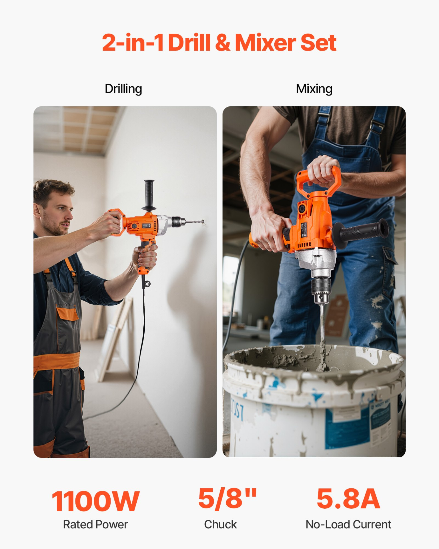 Drill Mixer 1100W 0-850RPM Concrete Mixer Machine Concrete Mud Mixers