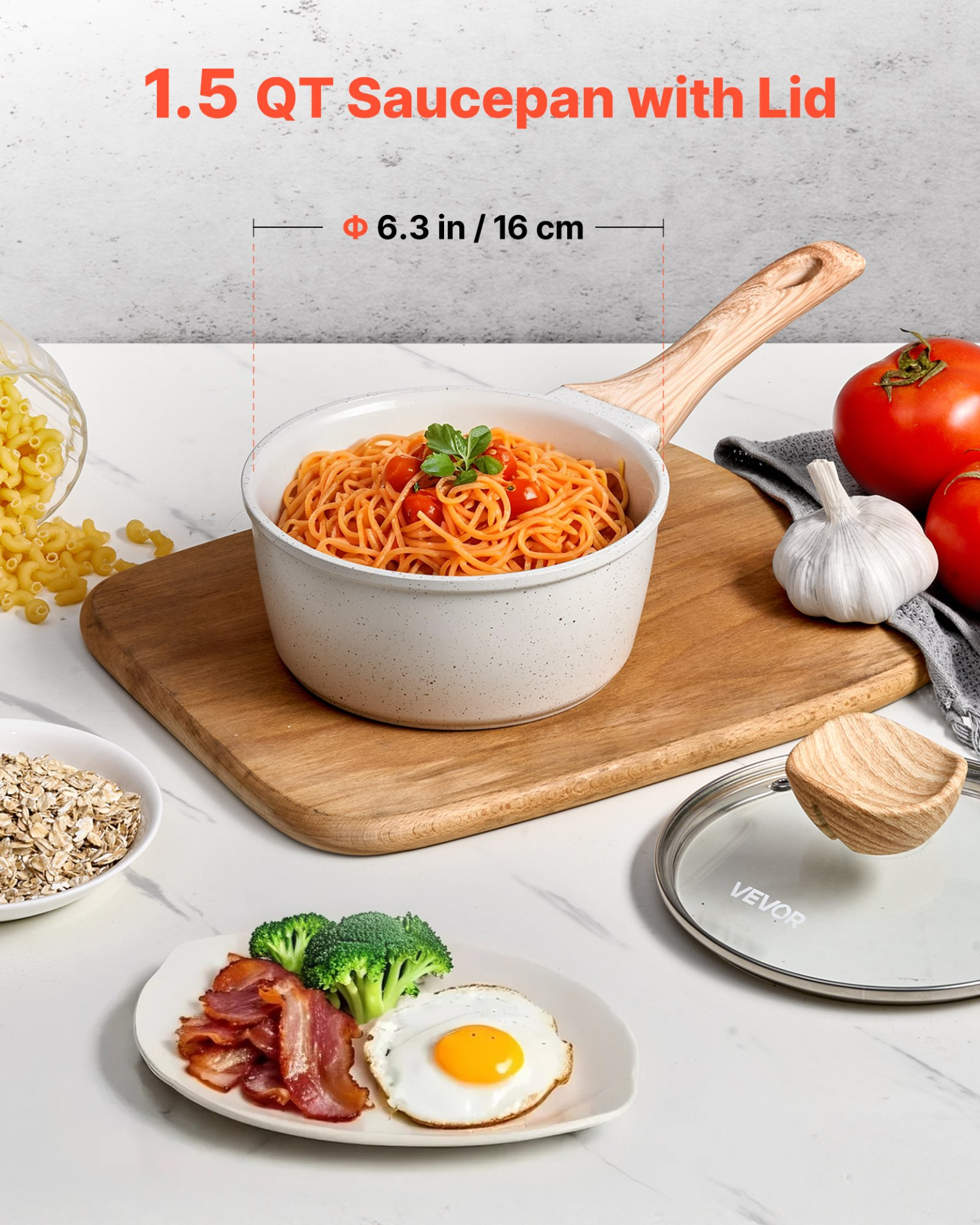 1.5 QT Saucepan, Nonstick Saucepan with Tempered Glass Lid, White