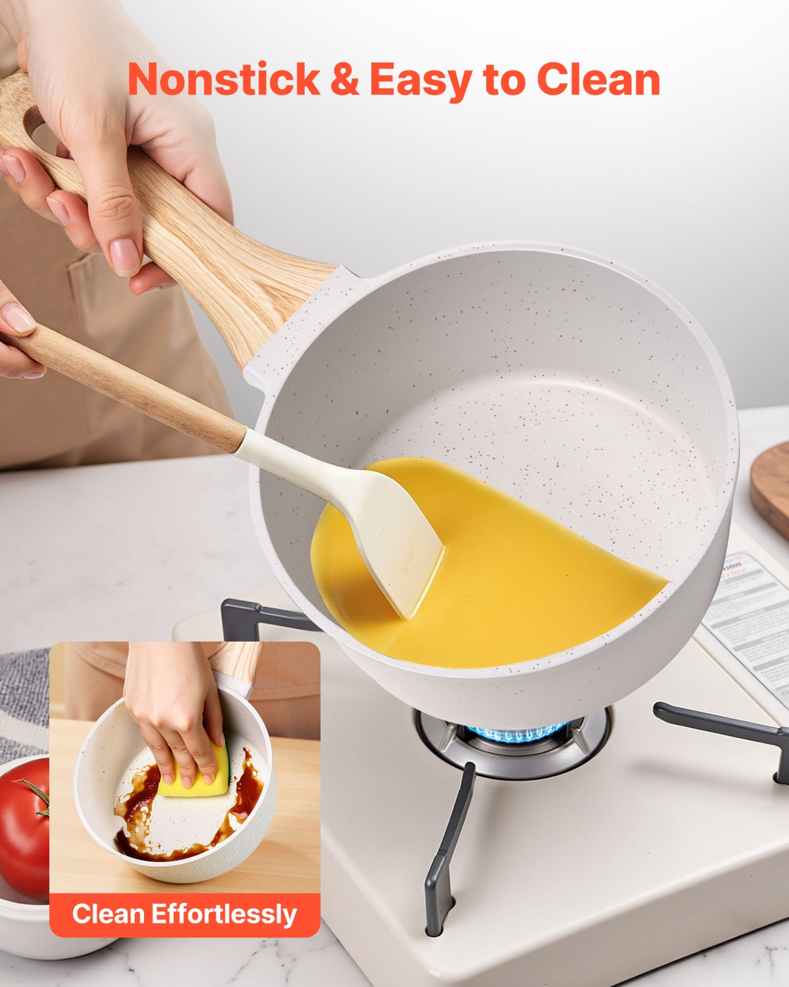 1.5 QT Saucepan, Nonstick Saucepan with Tempered Glass Lid, White - Produktbild 2