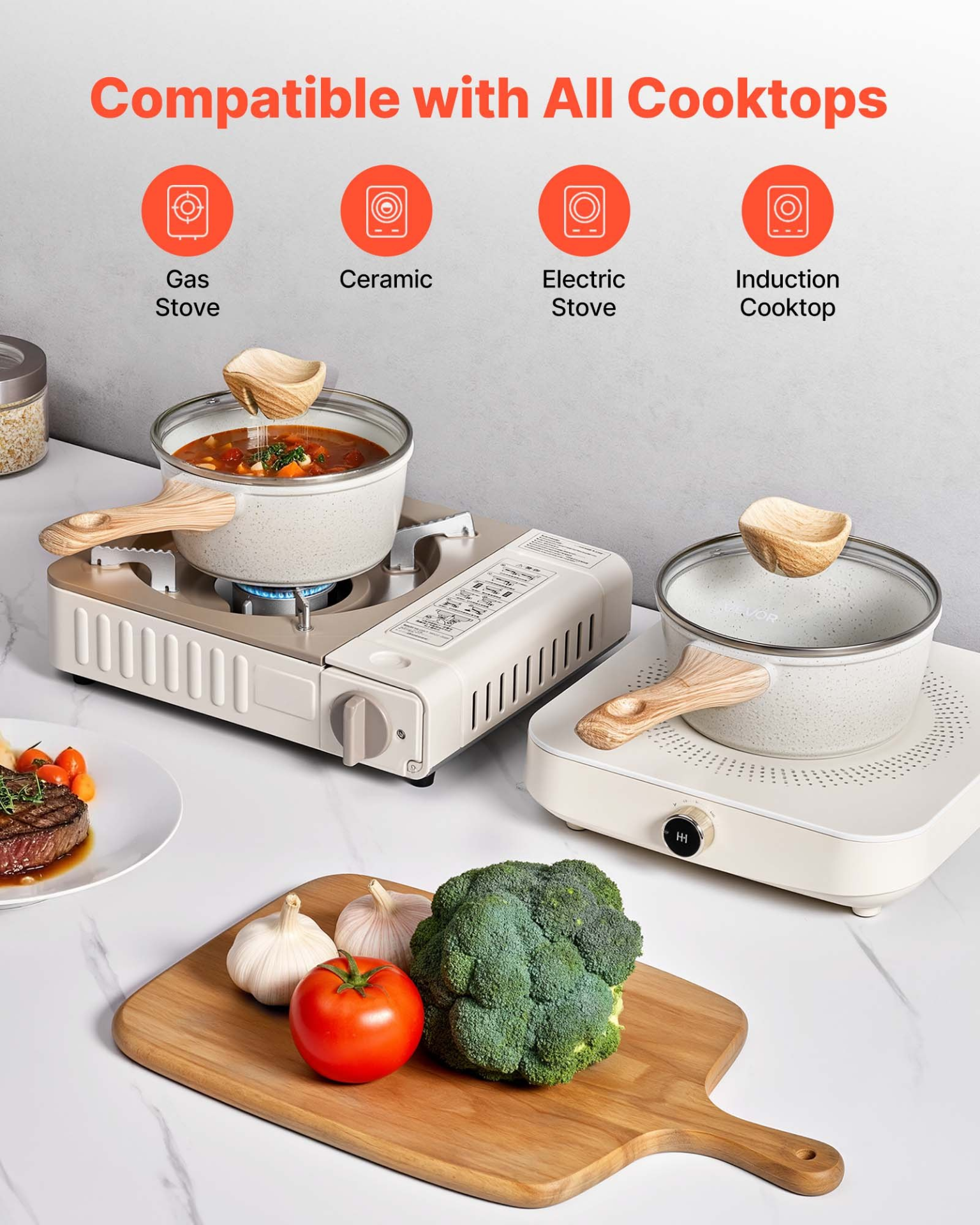 1.5 QT Saucepan, Nonstick Saucepan with Tempered Glass Lid, White - Produktbild 3