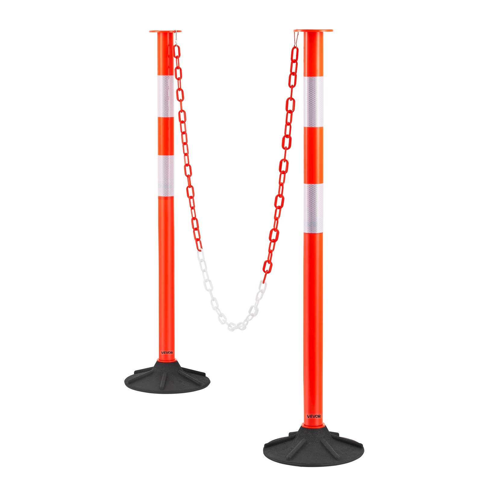 2 Packs Traffic Delineator Posts 34 in Safety Cones Weighted Base & Chains