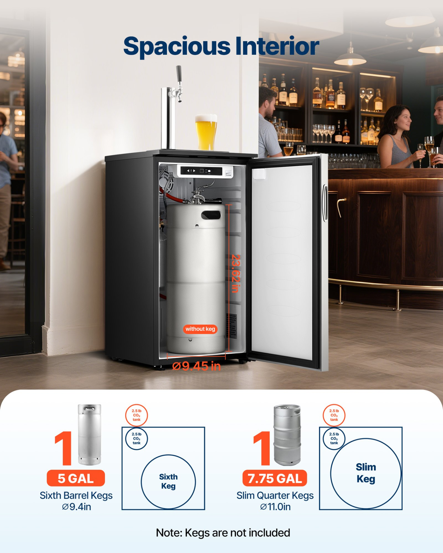 Beer Kegerator, Single Tap Commercial Draft Beer Dispenser for D system, 92L