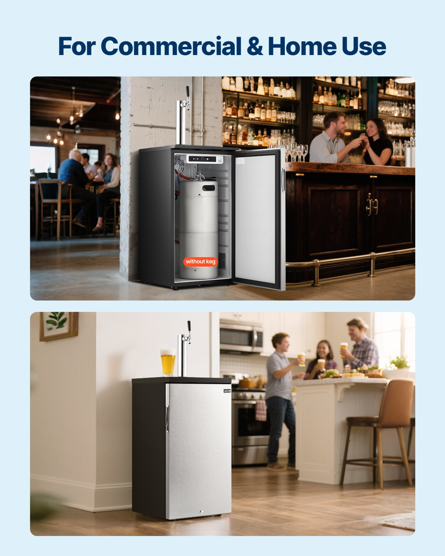 VEVOR 92L Single-Tap Beer Kegerator - Complete Draft System with CO2 Tank