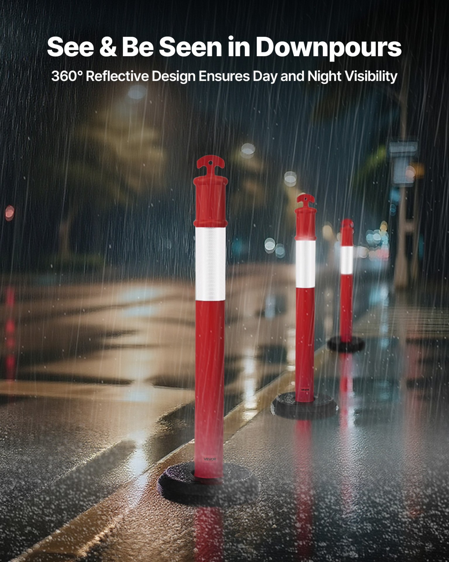 VEVOR 48" Traffic Delineator Posts 3-Pack with Fillable Base & Reflective Strips