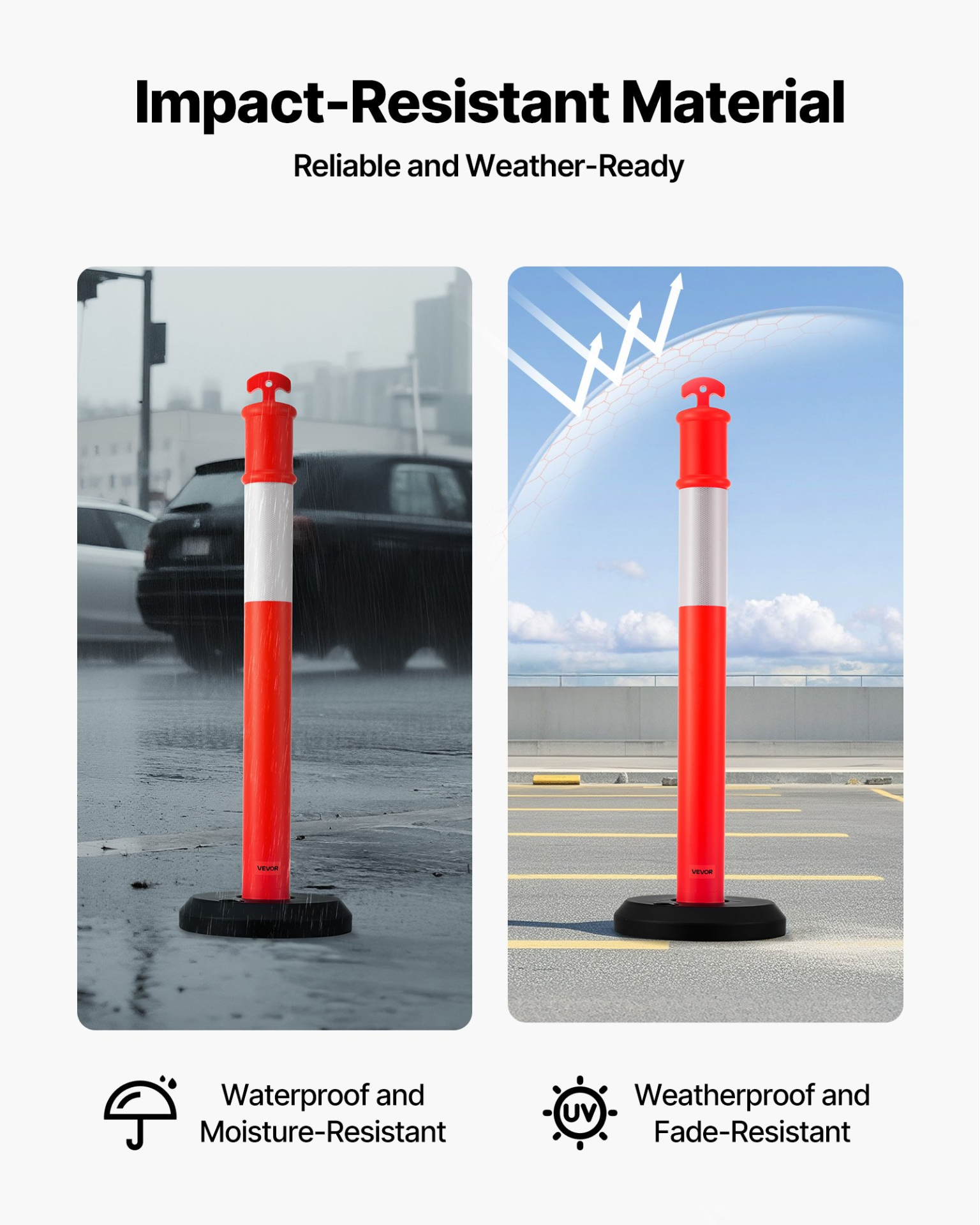 VEVOR 48" Traffic Delineator Posts 3-Pack with Fillable Base & Reflective Strips